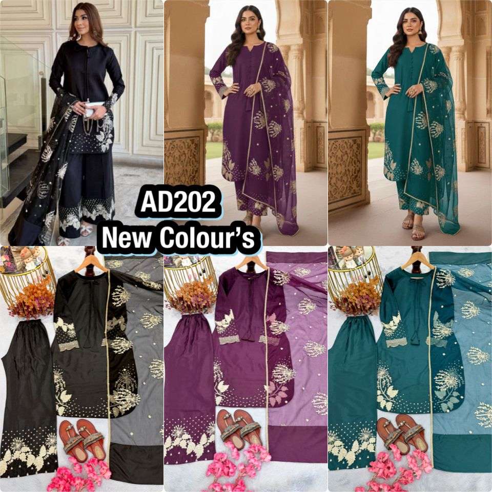 AD 202 CREPE DESIGNER PARTY WEAR LOOK LADIES 3PIECE SET COLLECTION 
