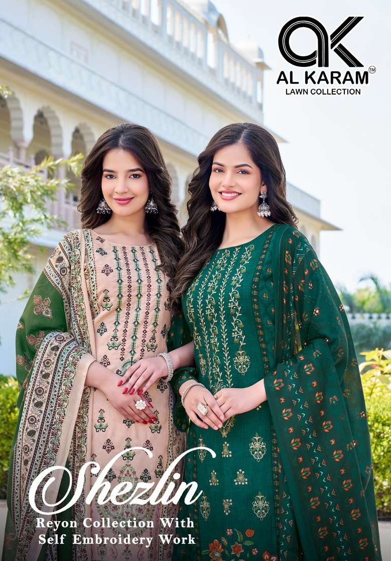 AL KARAM SHEZLIN RAYON COTTON PRINT WITH FANCY EMBROIDERY WORK SUIT