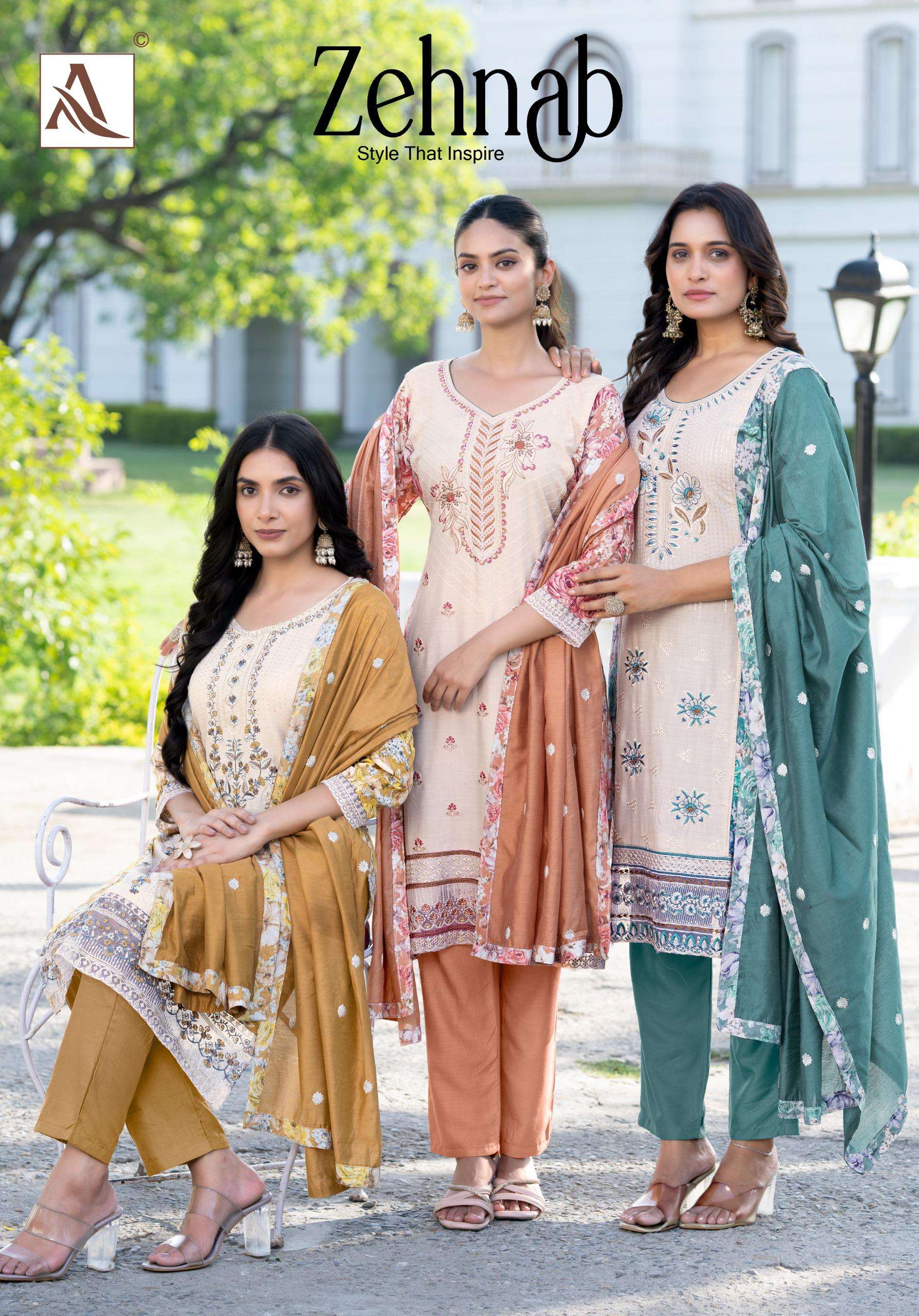 ALOK SUITS ZEHNAB VISCOSE DIGITAL PRINT WITH FANCY EMBROIDERY WORK SUIT