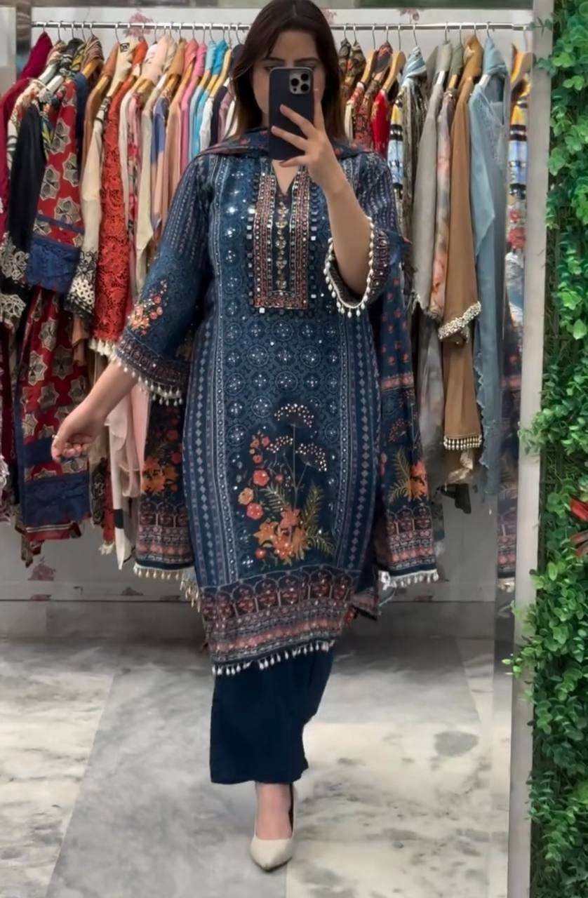 BE 404 SILK DIGITAL PRINTED WITH DESIGNER WORK READY MADE LADIES SUITS 