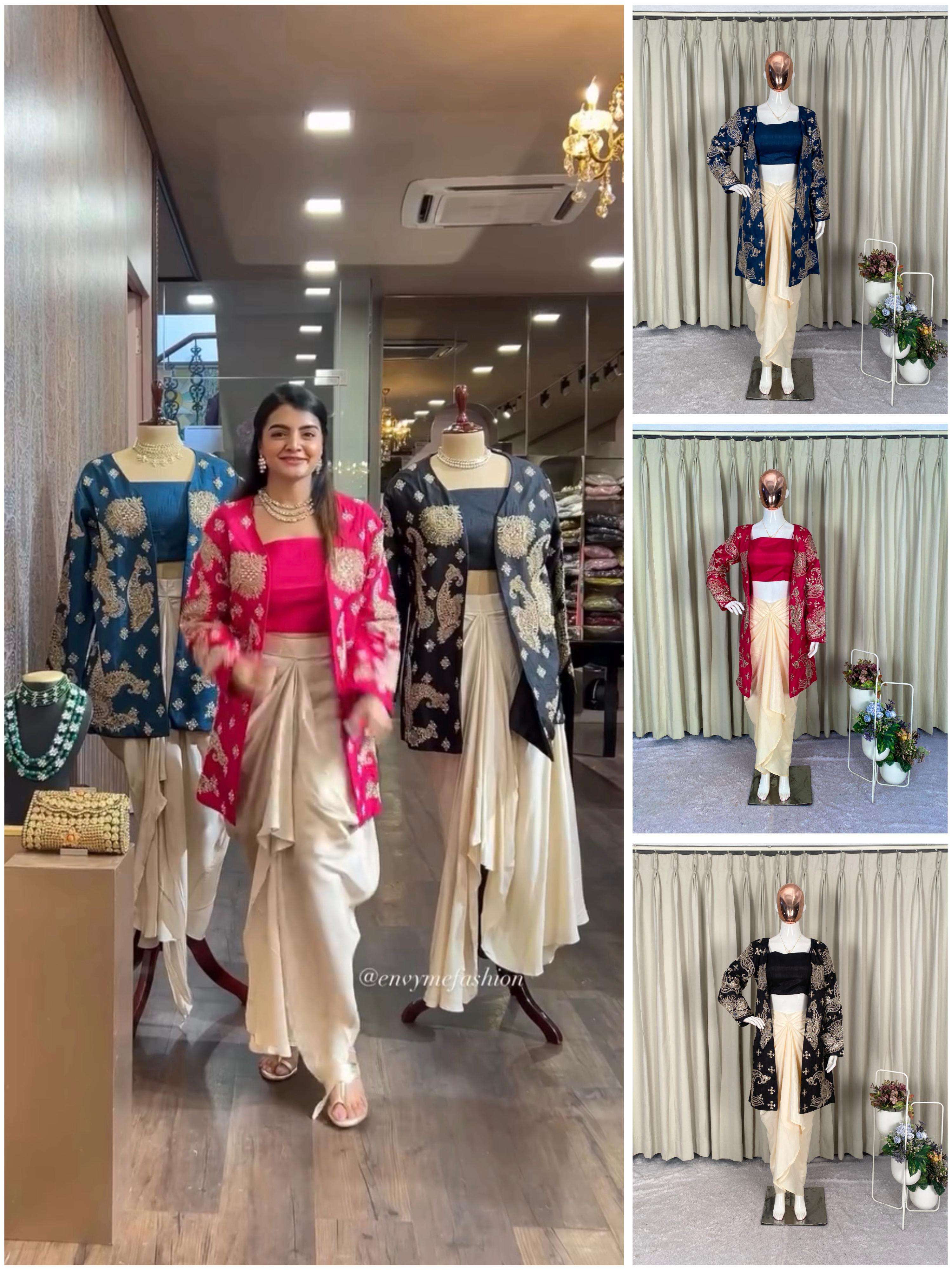 BE 450 BANGLORI SILK DESIGNER WEAR 3 PIECE KOTI-BLOUSE WITH SKIRT SET