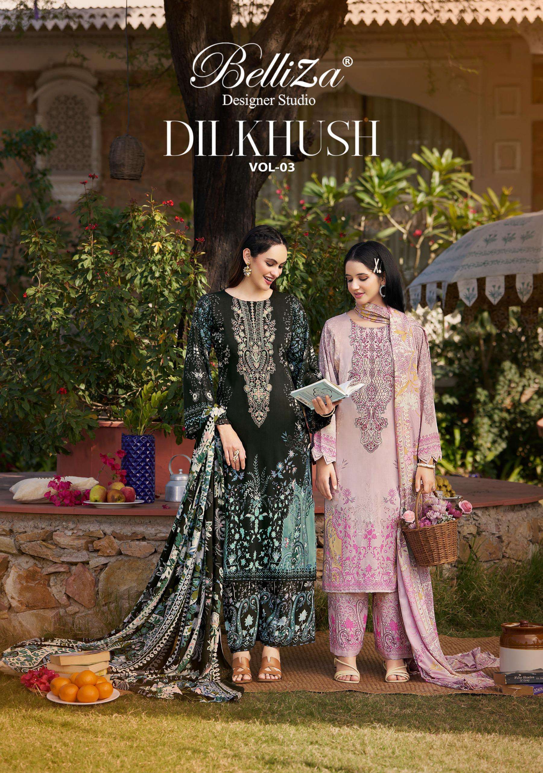 BELLIZA DESIGNER STUDIO DILKHUSH VOL 3 VISCOSE DIGITAL PRINT WITH FANCY WORK SUIT