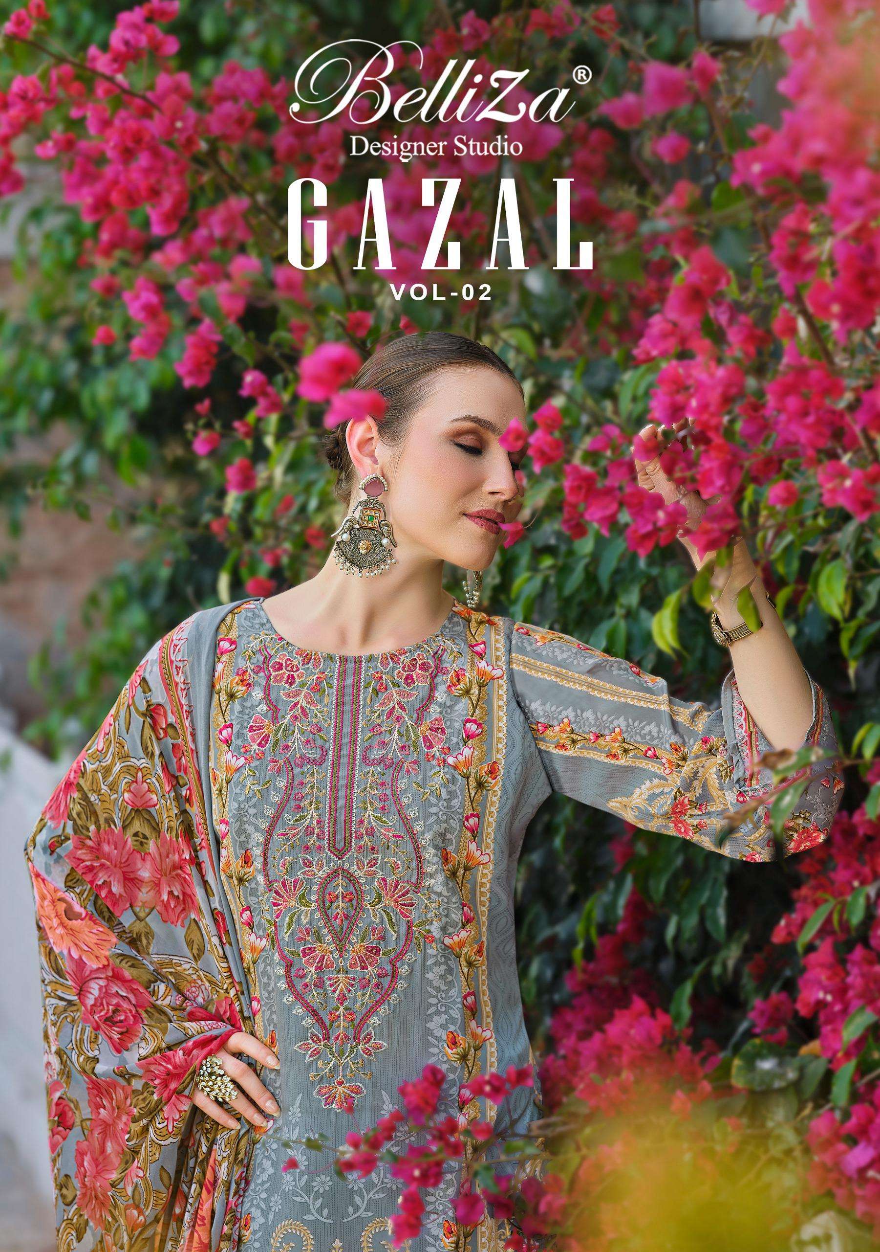 BELLIZA DESIGNER STUDIO GAZAL VOL 2 CREPE DIGITAL PRINT WITH WORK SUIT