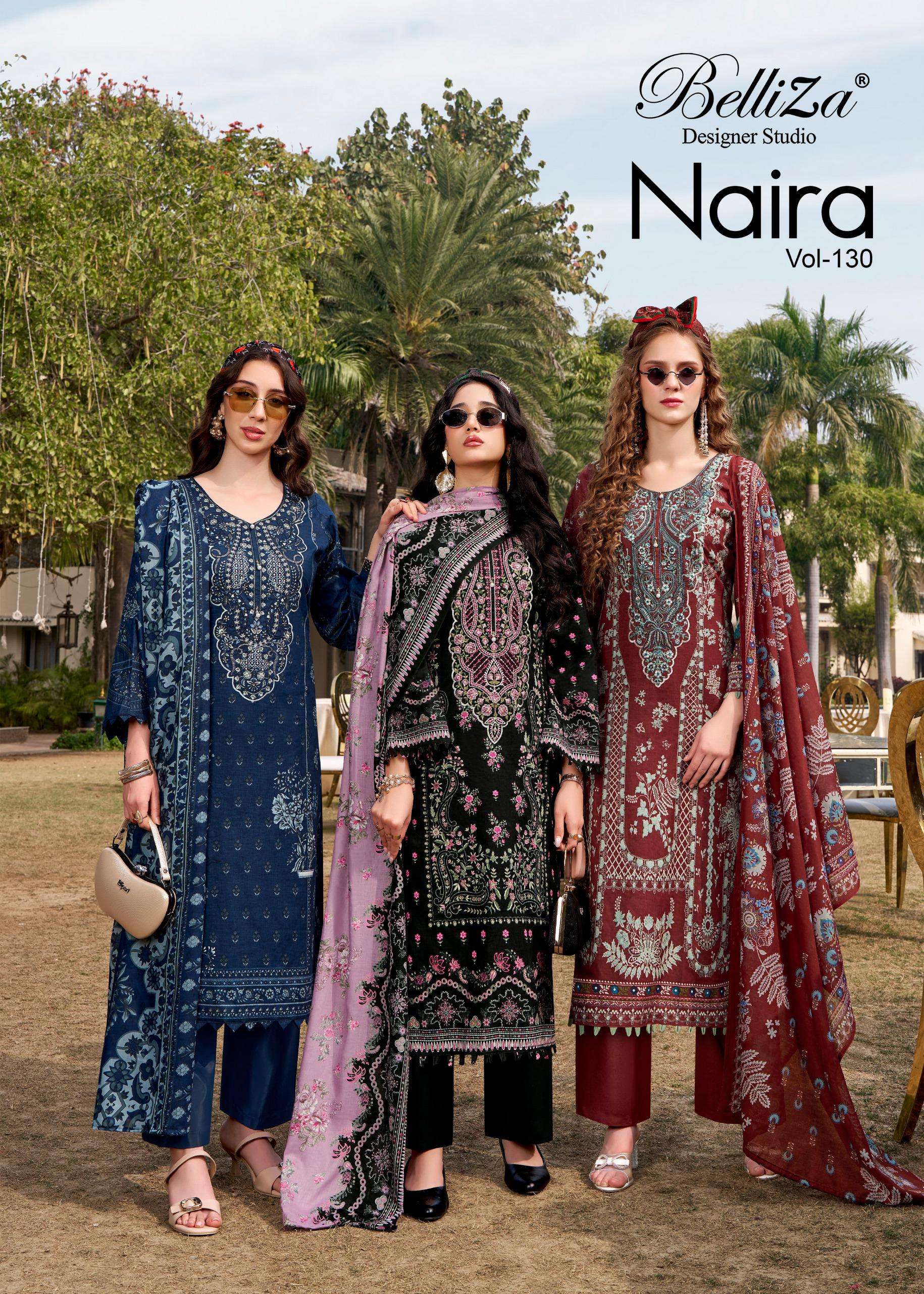 BELLIZA DESIGNER STUDIO NAIRA VOL 130 COTTON DIGITAL PRINT WITH FANCY WORK SUIT