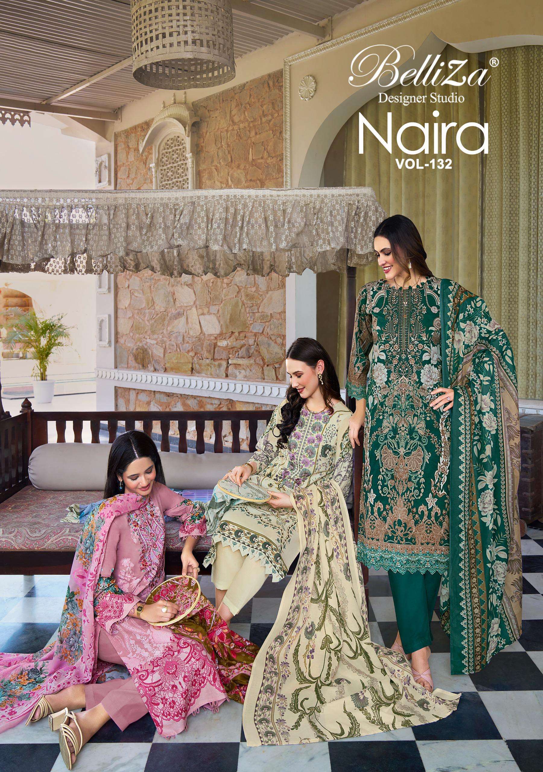 BELLIZA DESIGNER STUDIO NAIRA VOL 132 COTTON DIGITAL PRINT WITH FANCY WORK SUIT
