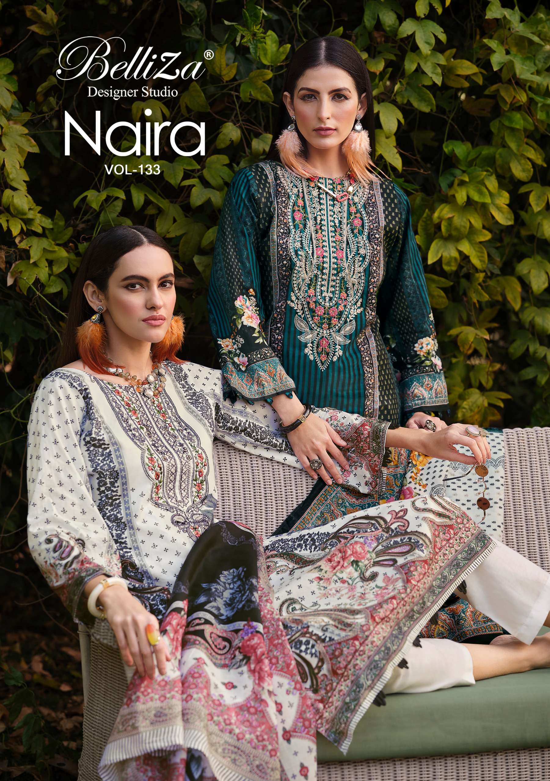  BELLIZA DESIGNER STUDIO NAIRA VOL 133 COTTON DIGITAL PRINT WITH FANCY EMBROIDERY WORK SUIT