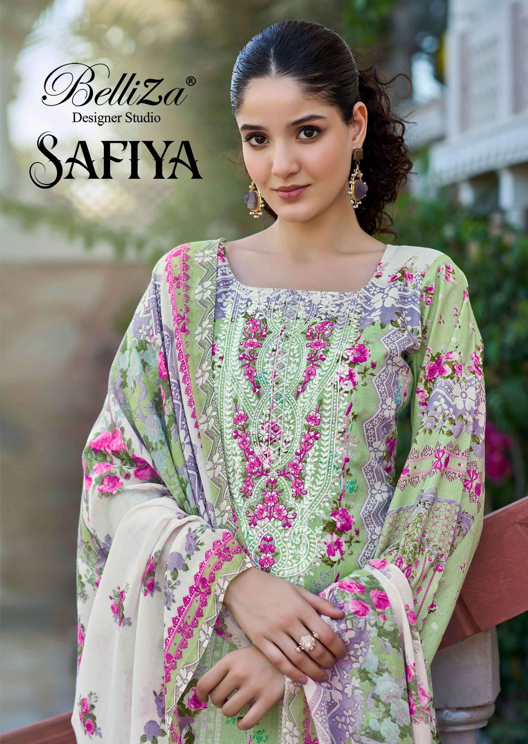 BELLIZA DESIGNER STUDIO SAFIYA COTTON DIGITAL PRINTS WITH FANCY EMBROIDERY WORK SUIT