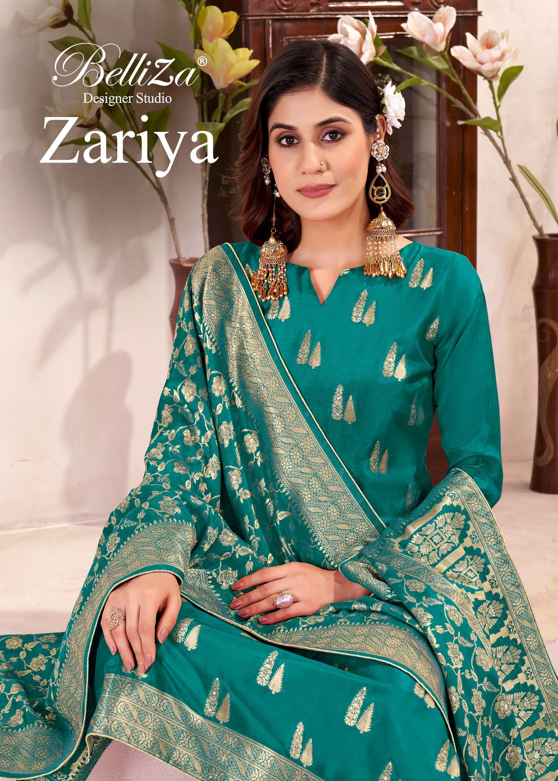 BELLIZA DESIGNER STUDIO ZARIYA SILK JACQUARD DESIGNER WORK LADIES SUIT