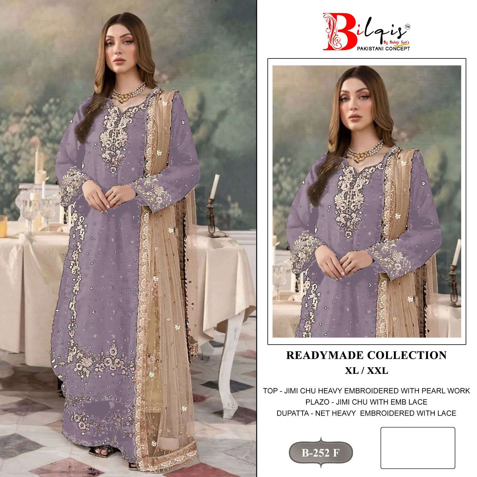 BILQIS B 252  A TO D JIMI CHU SILK HEAVY EMBROIDERD DESIGNER READY MADE PAKISTANI SUIT