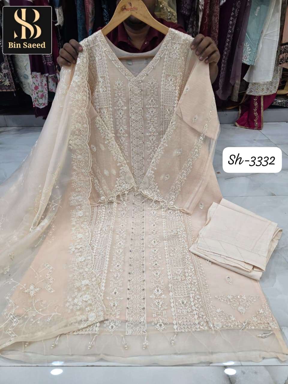 BIN SAEED SH 3332 CHIFFON HEAVY EMBROIDERED DESIGNER PAKISTANI SUIT