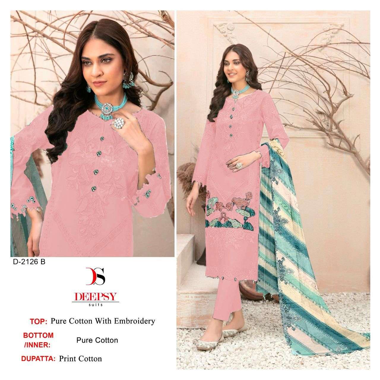 DEEPSY SUITS D NO 2126 COTTON EMBROIDERY DESIGNER PAKISTANI SUIT