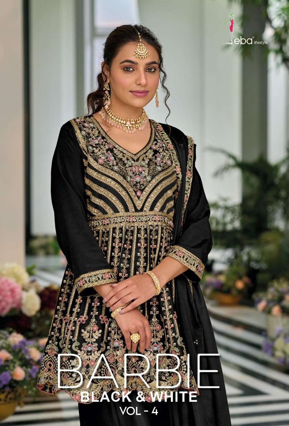 EBA LIFESTYLLE BARBIE BLACK AND WHITE VOL 4 HEAVY EMBROIDERY DESIGNER FESTIVE WEAR SUIT