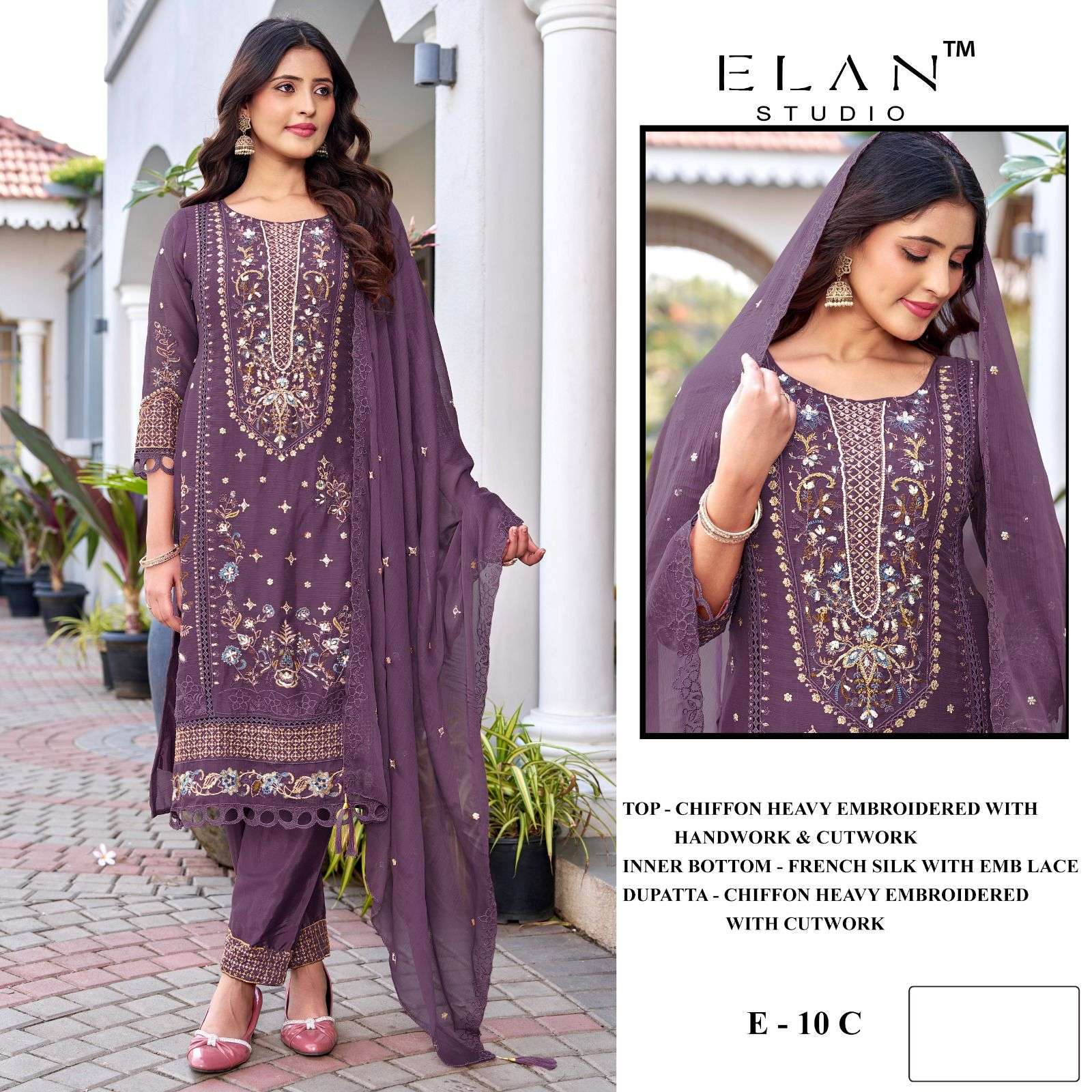ELAN STUDIO E 10 CHIFFON HEAVY EMBROIDERED PAKISTANI SUIT