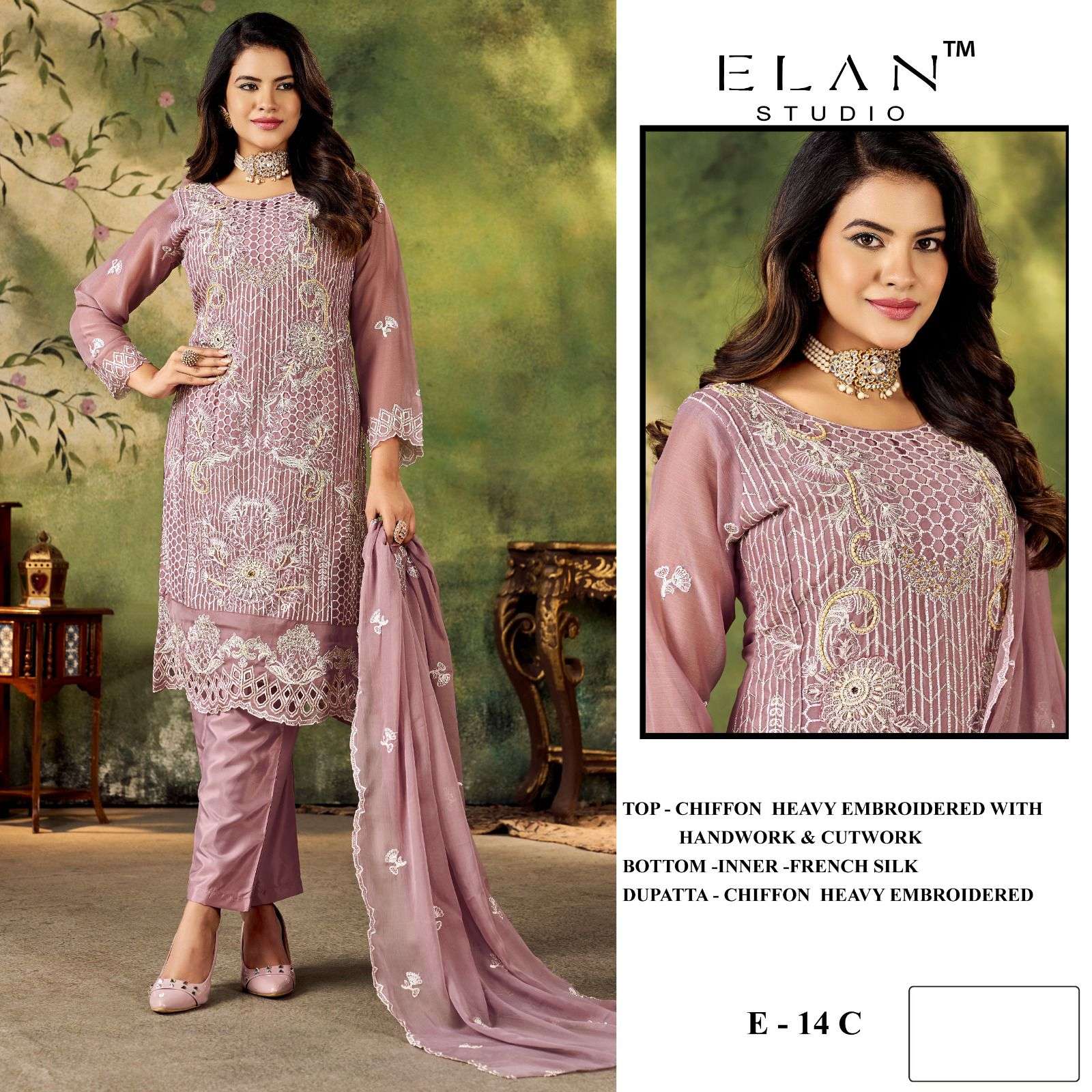 ELAN STUDIO E 14 CHIFFON HEAVY EMBROIDERED DESIGNER PAKISTANI SUIT