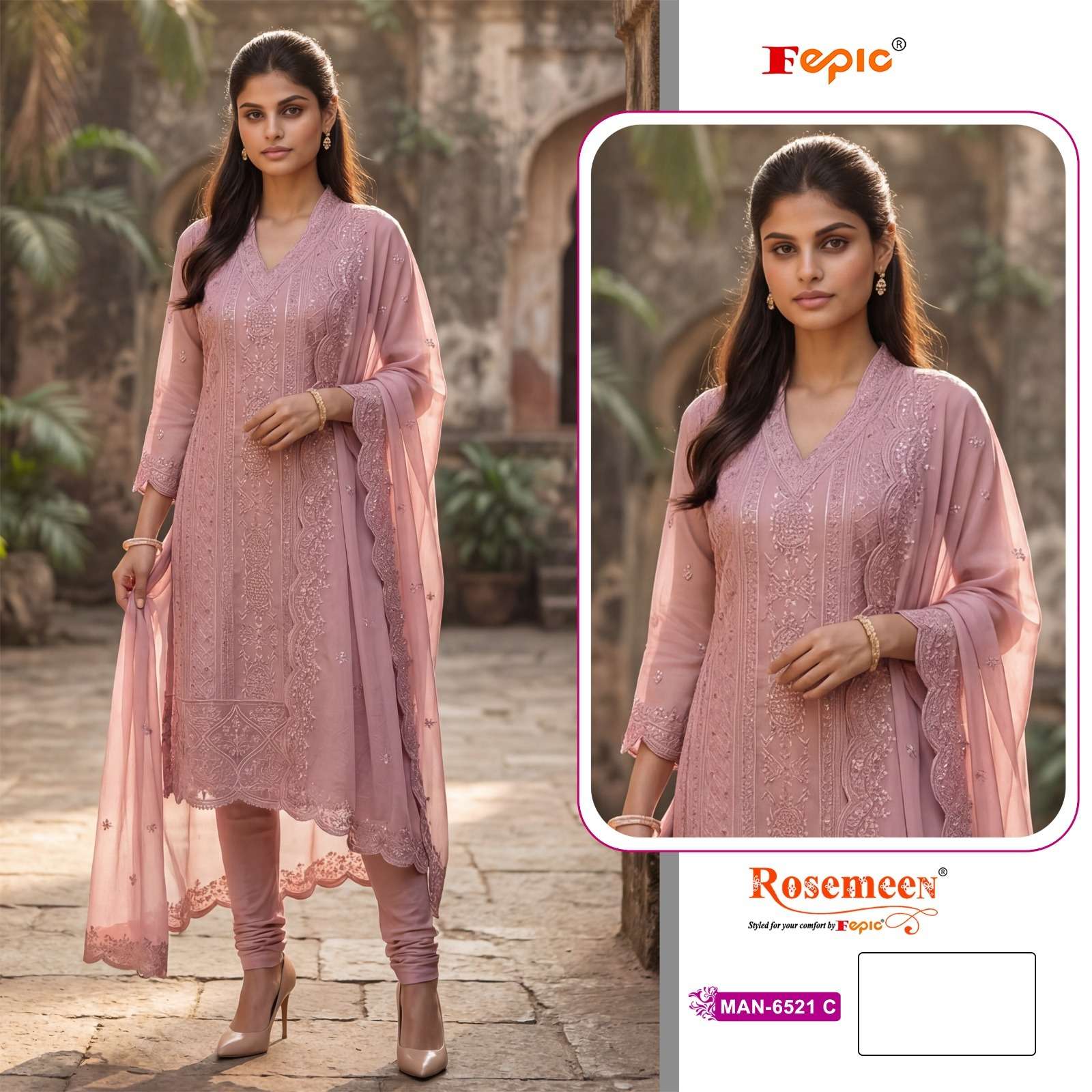  FEPIC ROSEMEEN MAN 6521 GEORGETTE EMBROIDERY DESIGNER PAKISTANI SUIT