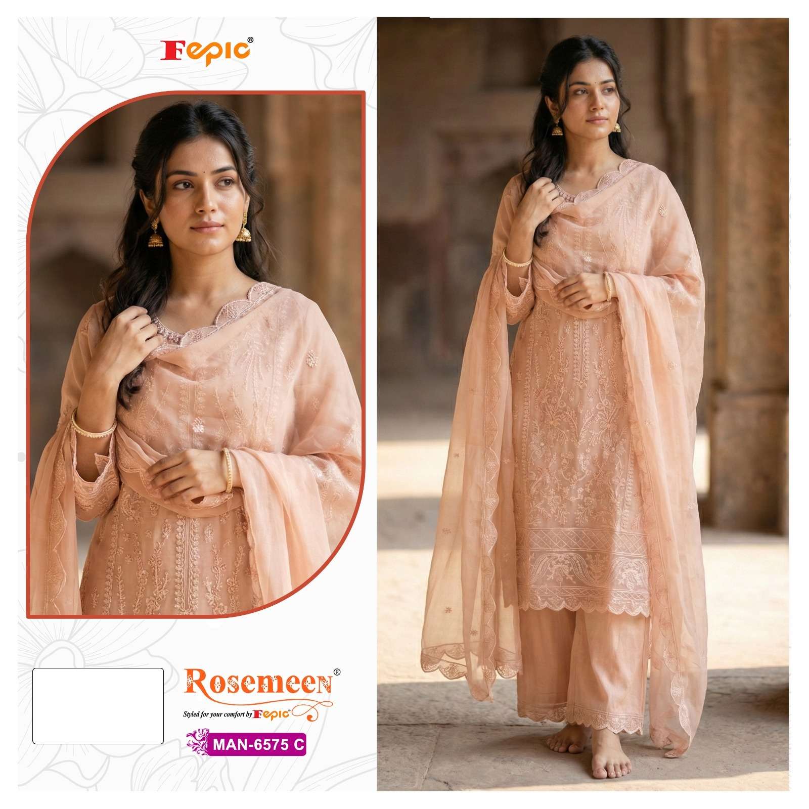 FEPIC ROSEMEEN MAN 6575 GEORGETTE EMBROIDERY DESIGNER SUIT