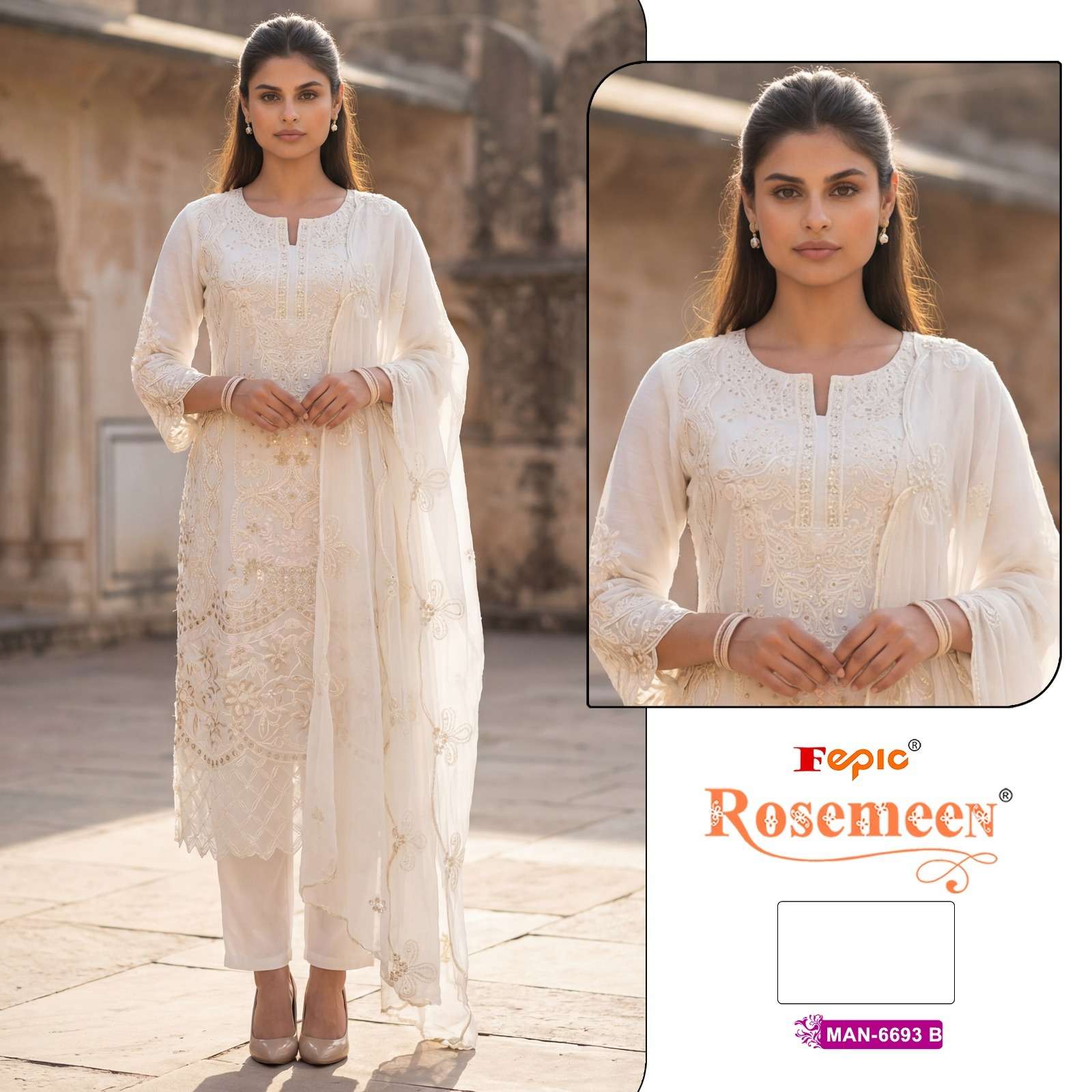 FEPIC ROSEMEEN MAN 6693 CHIFFON EMBROIDERED DESIGNER PAKISTANI SUIT