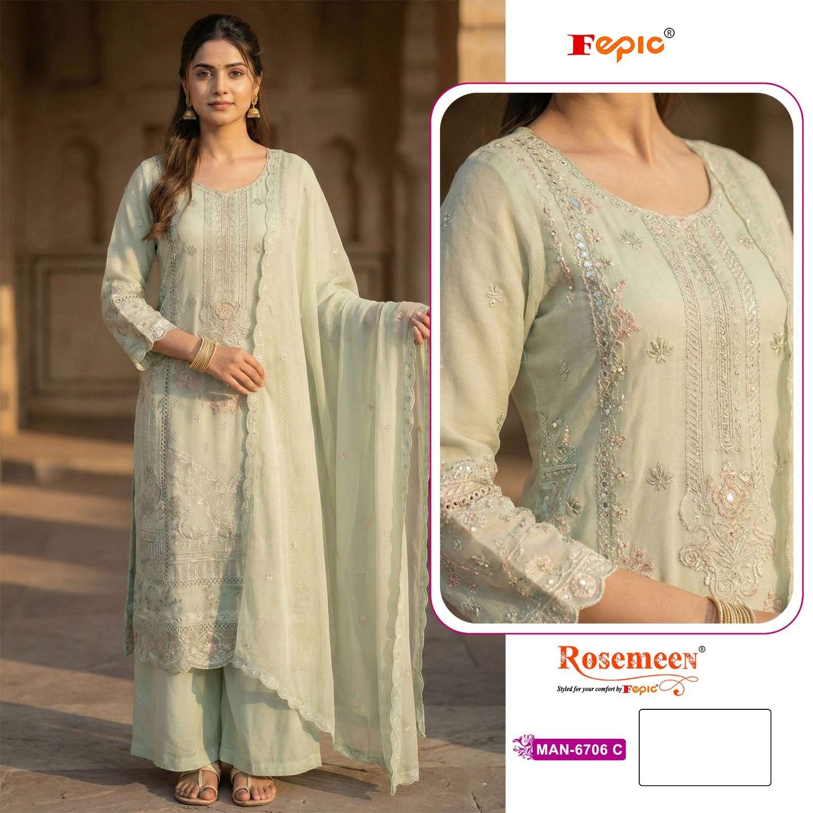 FEPIC ROSEMEEN MAN 6706 GEORGETTE EMBROIDERY DESIGNER WORK SUIT