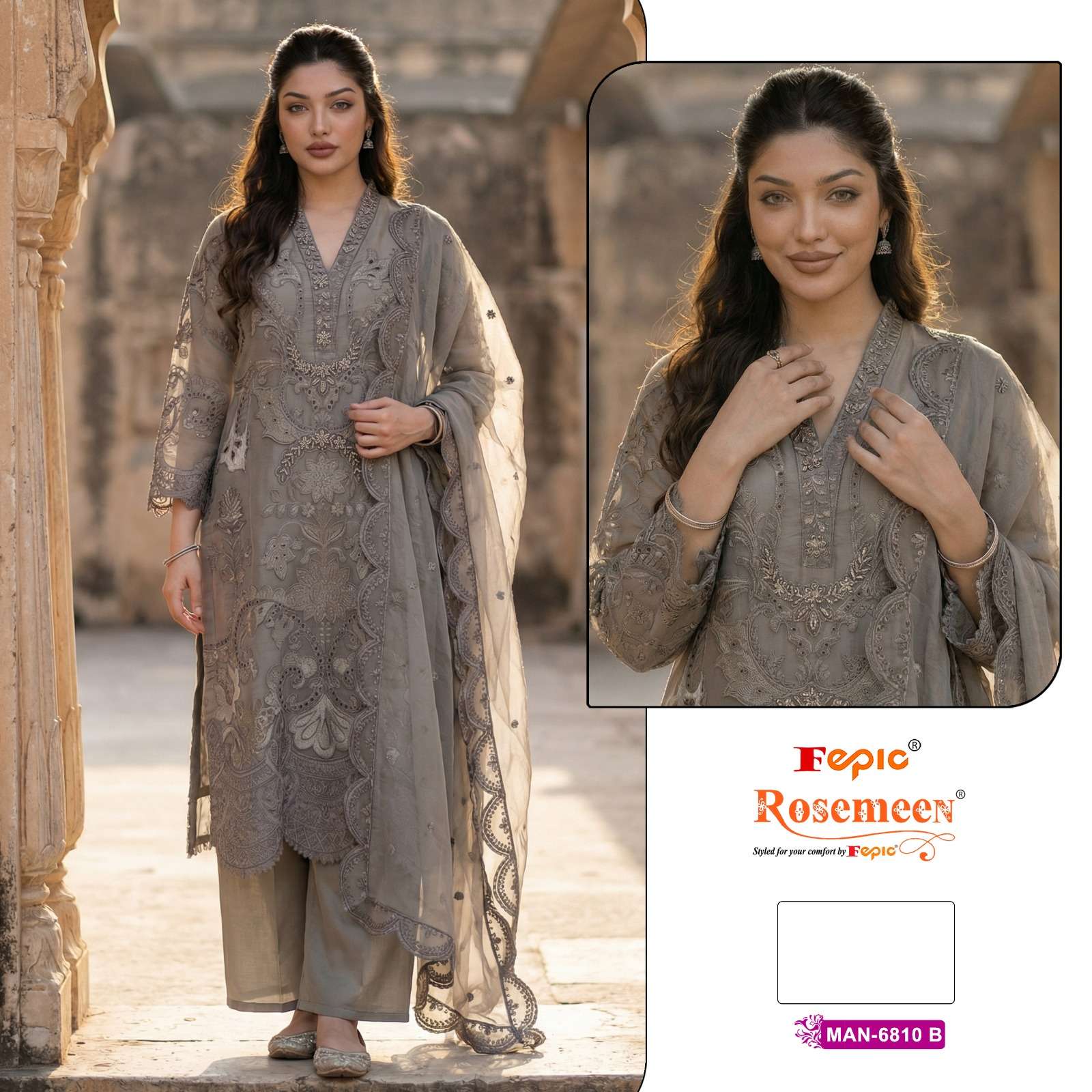 FEPIC ROSEMEEN MAN 6810 CHIFFON BEAUTIFUL DESIGNER WORK PAKISTANI SUIT