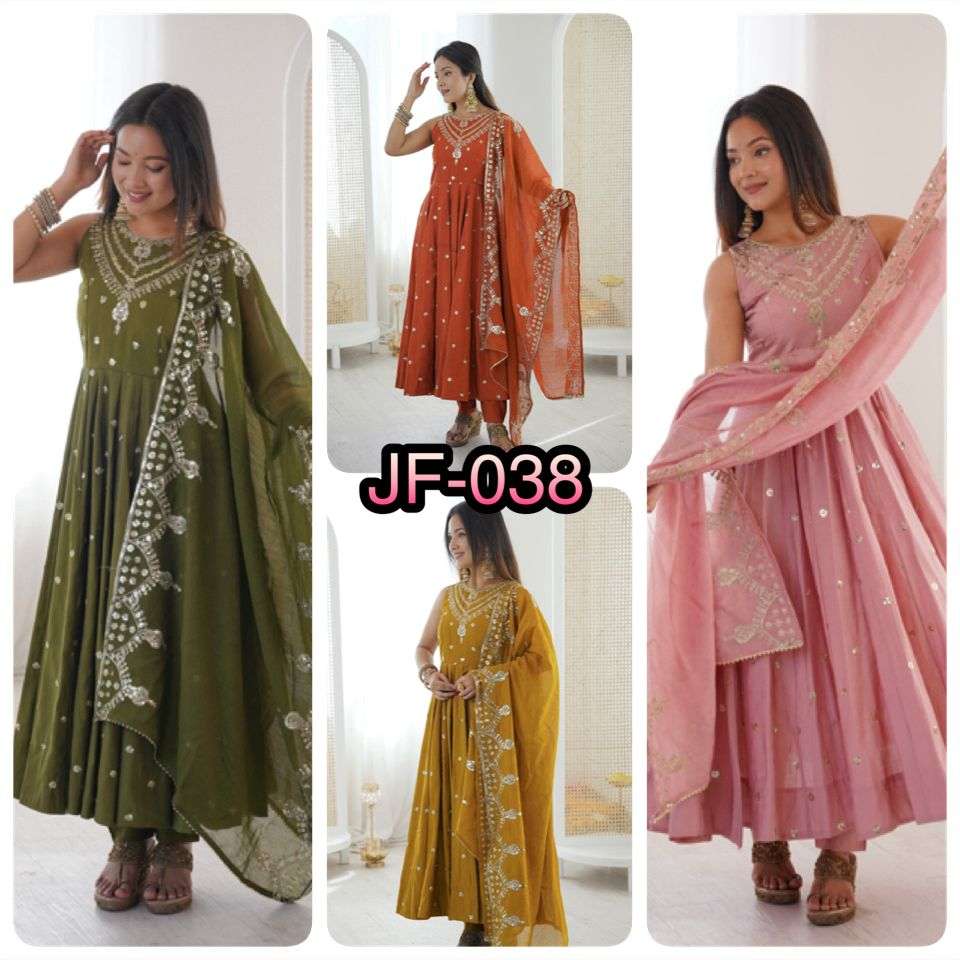 JF 038 SILK DESIGNER PARTY WEAR ANARKALI GOWN BOTTOM AND DUPATTA 