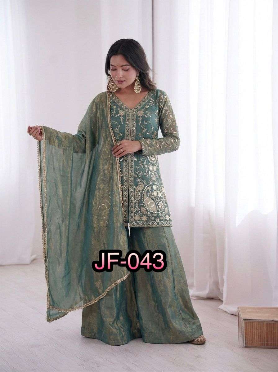 JF 043 SILK HEAVY EMBROIDERD DESIGNER PARTY WEAR LADIES SUIT