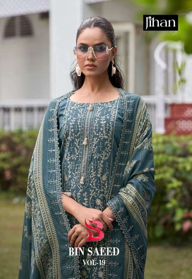 JIHAN BIN SAEED LAWN COLLECTION VOL 19 LAWN PRINT WITH FANCY WORK SUIT