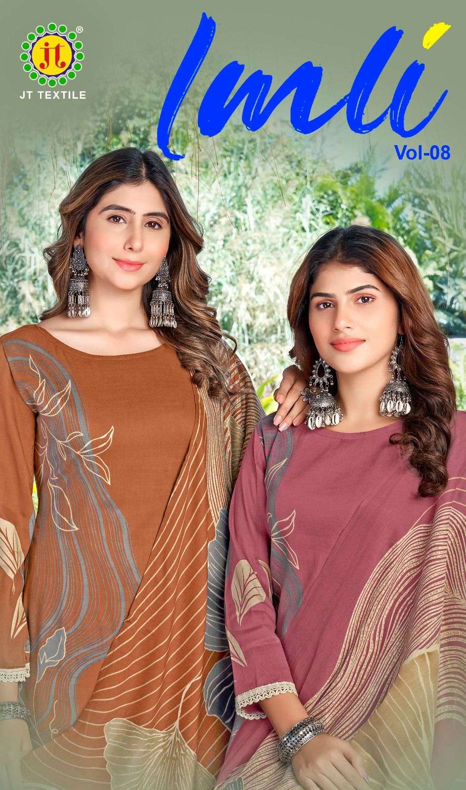 JT IMLI VOL 8 RAYON PRINT WITH FANCY WORK SUIT