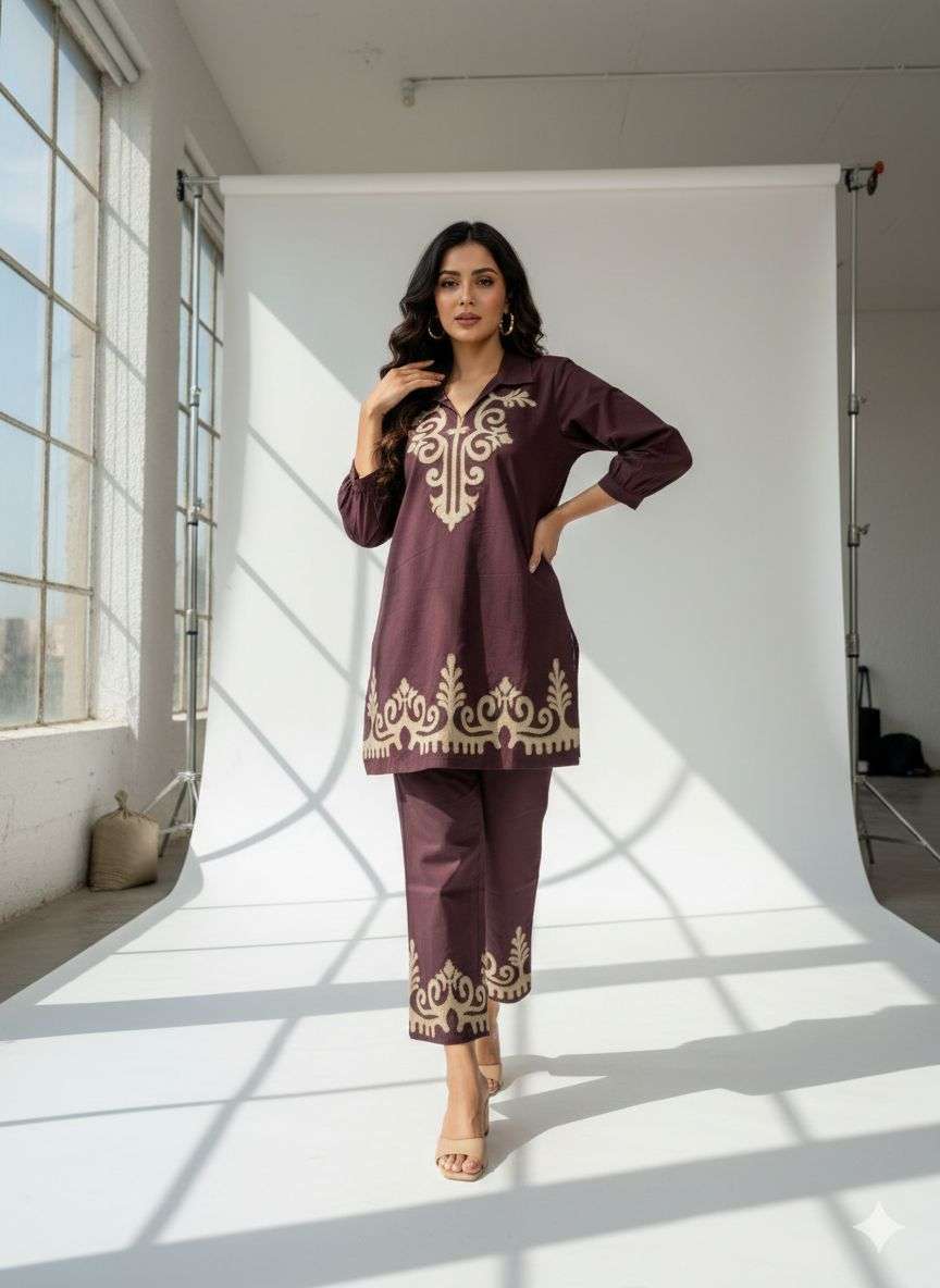 K 718 COTTON FANCY WORK LADIES KURTI WITH BOTTOM PAIR 