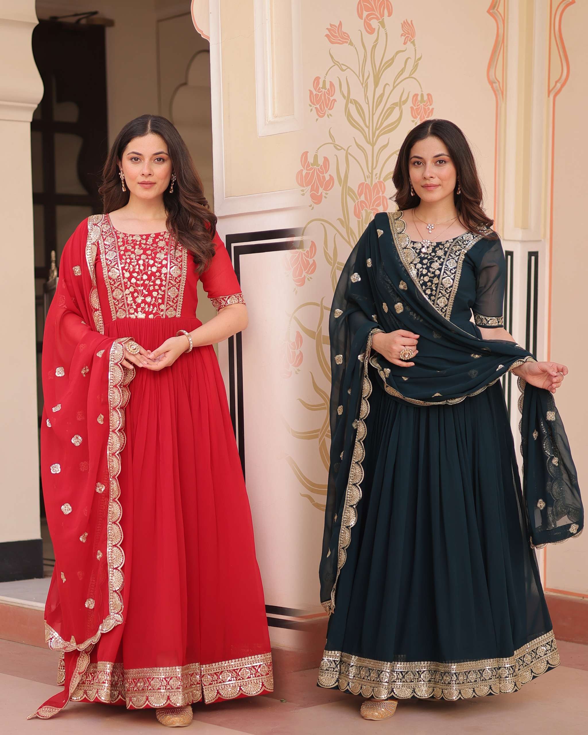 KA 1177 GEORGETTE DESIGNER READY MADE GOWN WITH DUPATTA SET 