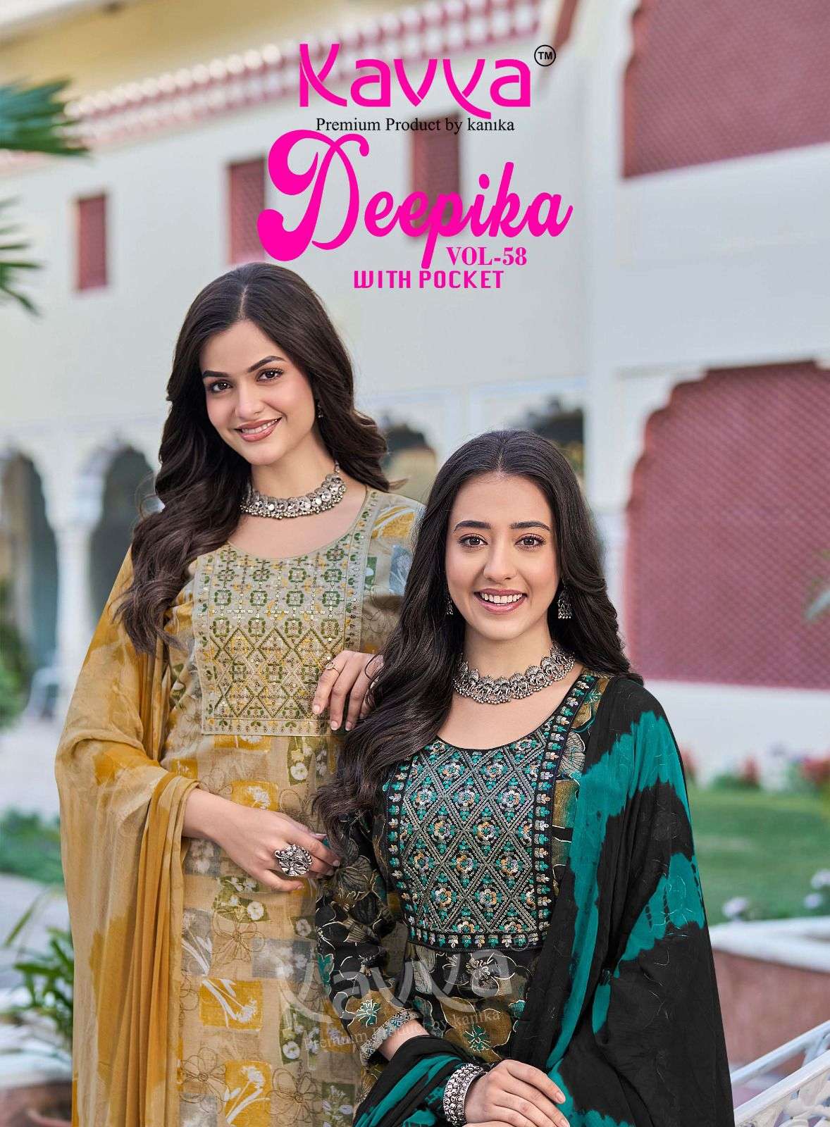 KAVYA DEEPIKA VOL 58 CAPSULE PRINT FANCY WORK LADIES KURTI BOTTOM AND DUPATTA SET 