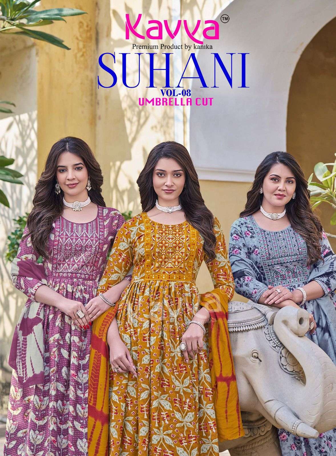 KAVYA SUHANI VOL 8 FANCY NAIRA CUT STYLE LADIES KURTI BOTTOM AND DUPATTA SET 