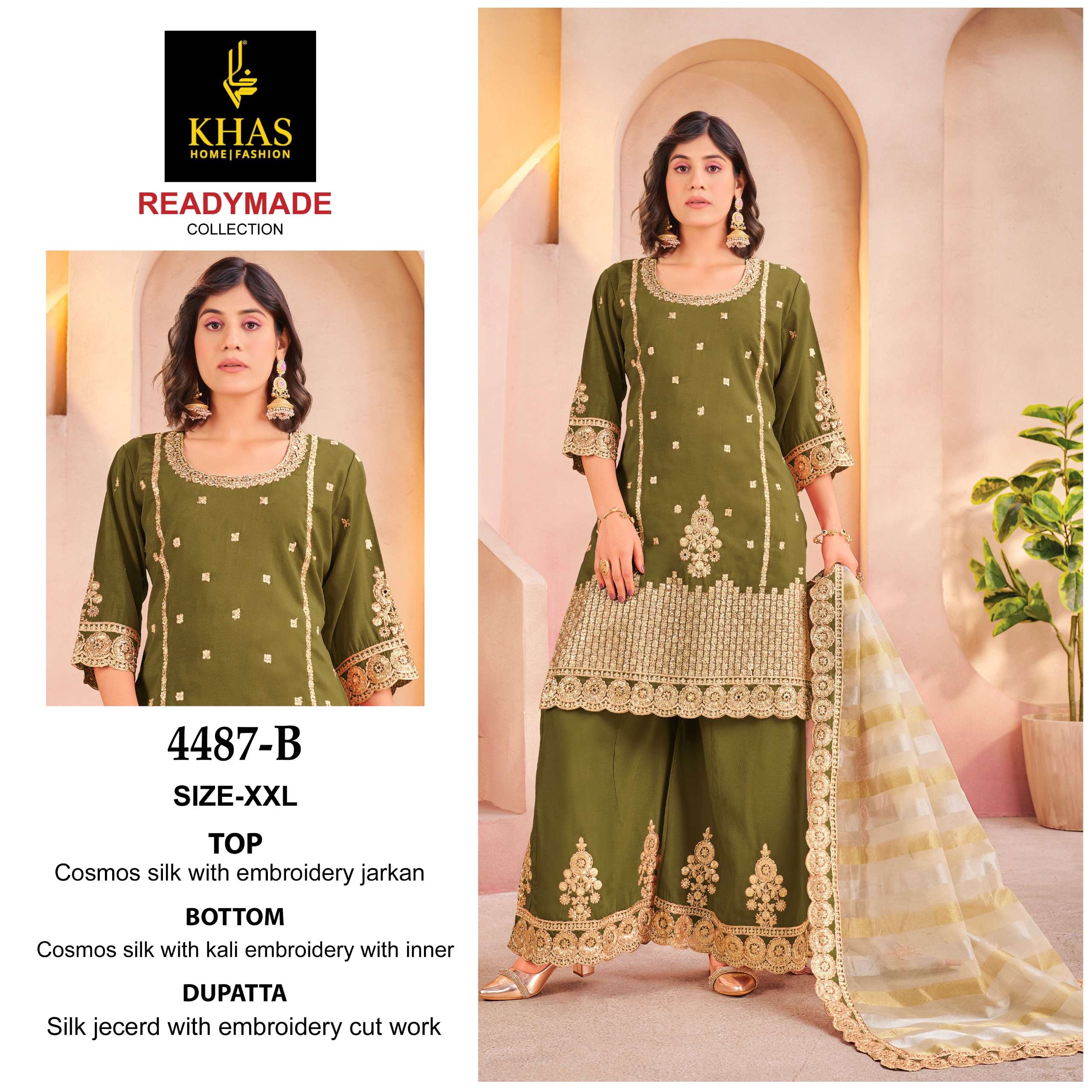 KHAS FASHION D NO 4487 SILK EMBROIDERY DESIGNER PAKISTANI SUIT