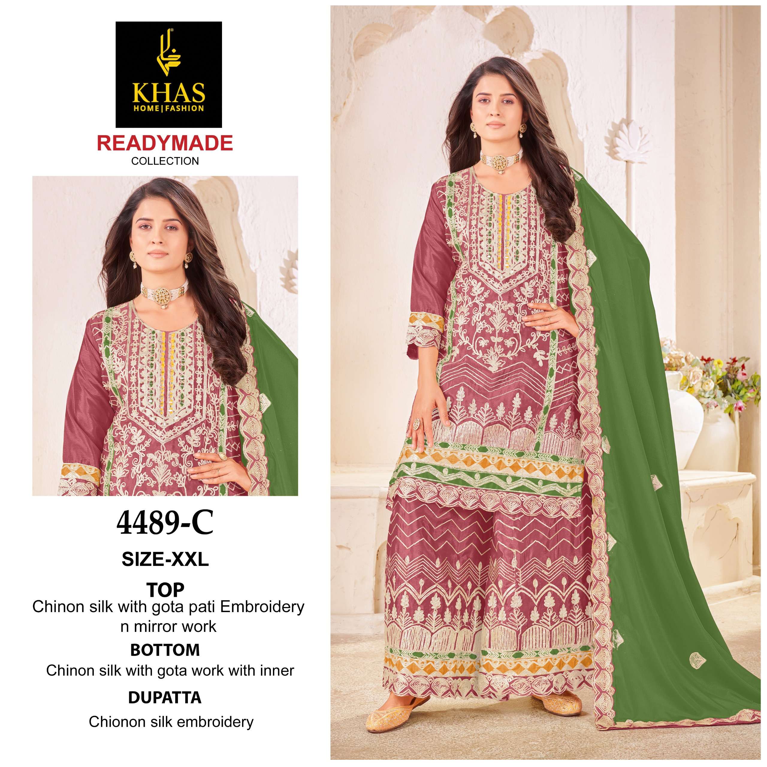 KHAS FASHION D NO 4489 SILK HEAVY EMBROIDERD DESIGNER WORK SUIT