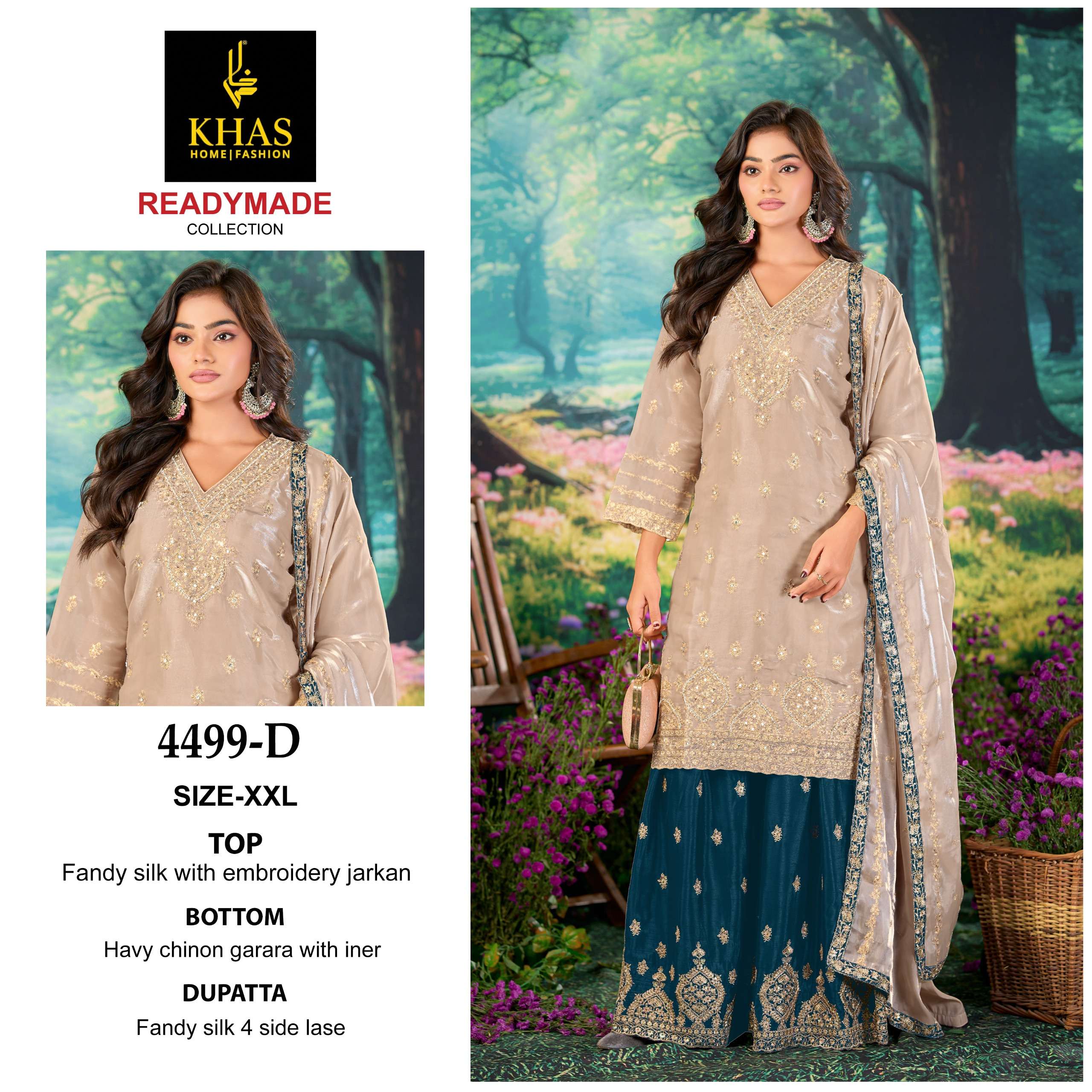 KHAS FASHION D NO 4499 SILK HEAVY EMBROIDERD DESIGNER READY MADE SUIT