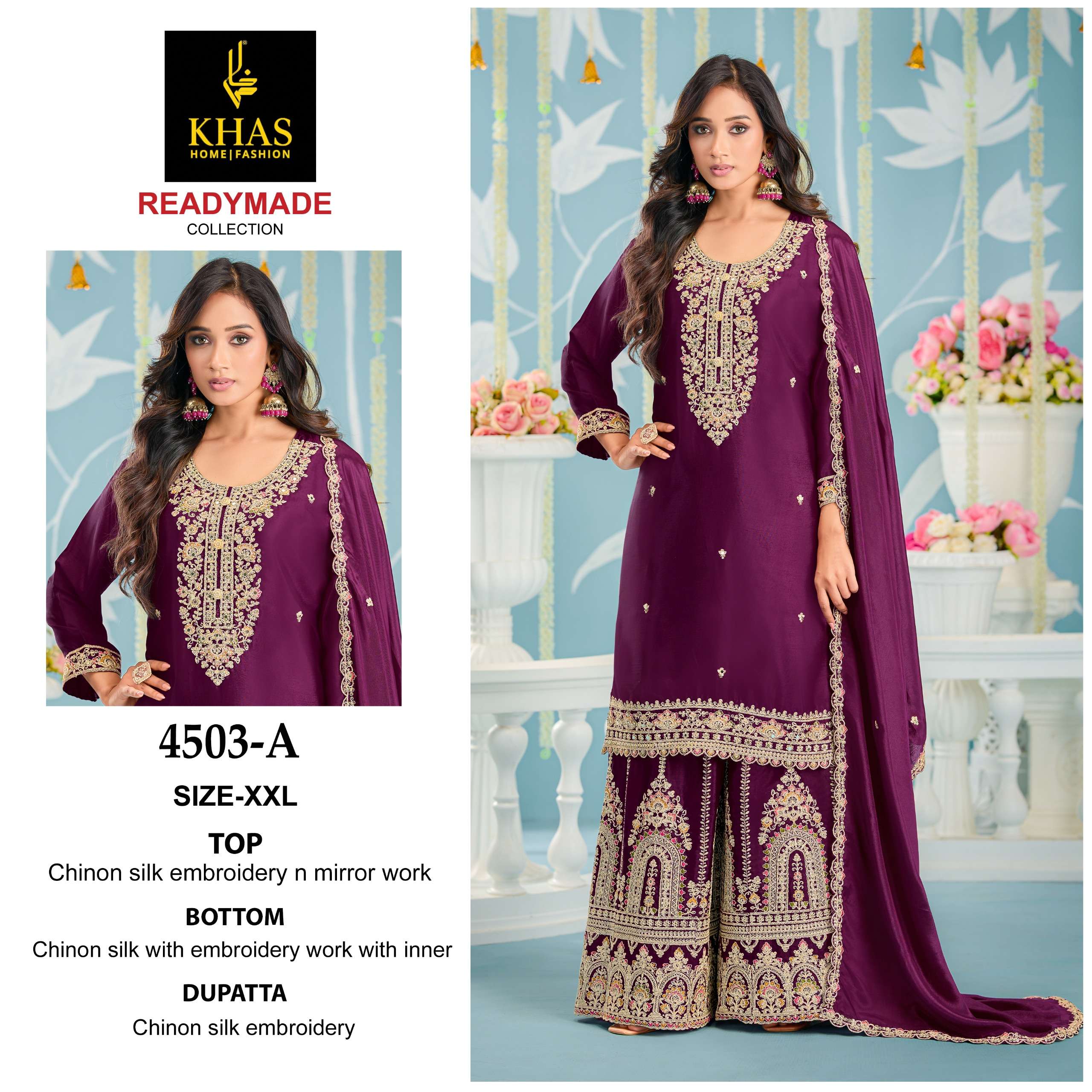 KHAS FASHION D NO 4503 SILK HEAVY EMBROIDERD DESIGNER READY MADE PAKISTANI SUIT