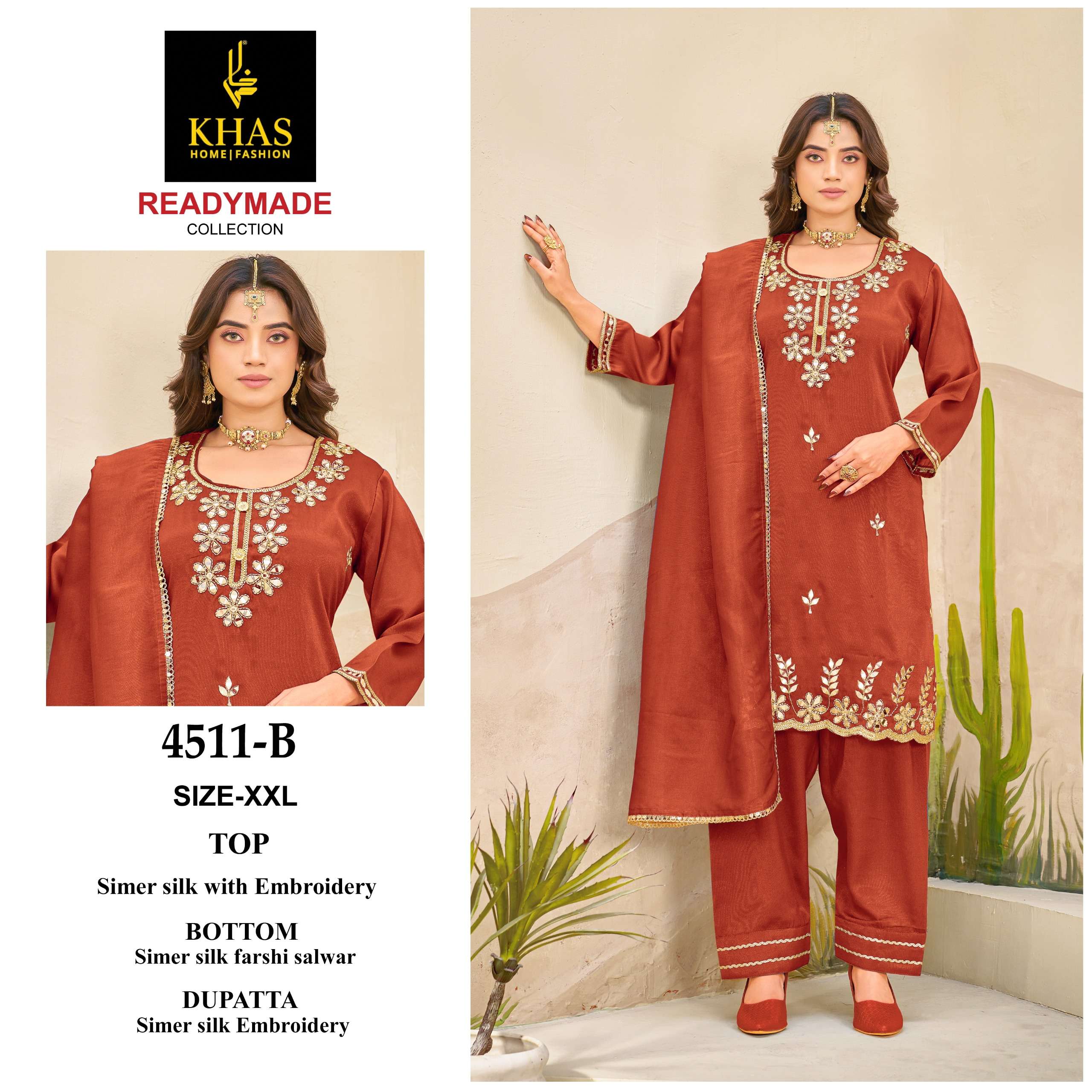 KHAS FASHION D NO 4511 SILK EMBROIDERY DESIGNER READY MADE SUIT