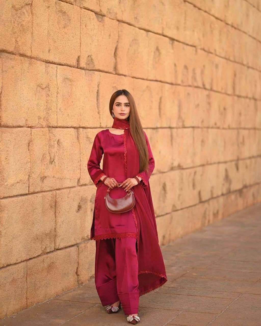 LG 1947 CREPE MAROON SHADE PREETY LOOK DESIGNER FARSI SALWAR SUIT