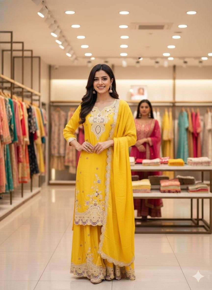 LG 2058 HEAVY BEAUTIFUL DESIGNER LOOK WEDDING HALDI FUNCTION WEAR SUIT