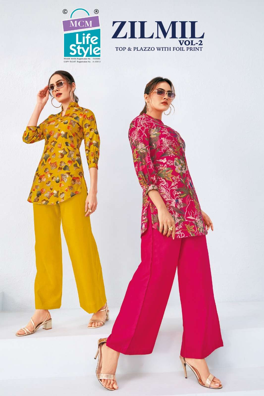 MCM LIFESTYLE ZILMIL VOL 2 FANCY WEAR LADIES TOP WITH PLAZZO PAIR 