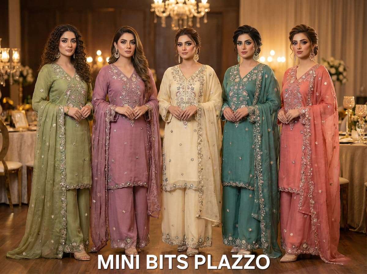 MF MINI BITS PLAZZO HEAVY EMBROIDERY DESIGNER WEDDING WEAR READY MADE PAKISTANI SUIT