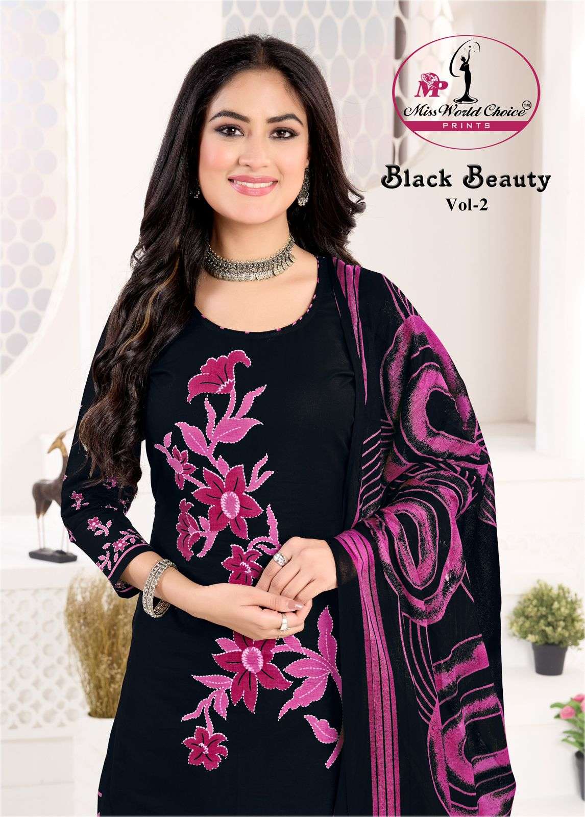 MISS WORLD CHOICE BLACK BEAUTY VOL 2 COTTON BANDHANI PRINT PATIYALA DRESS 