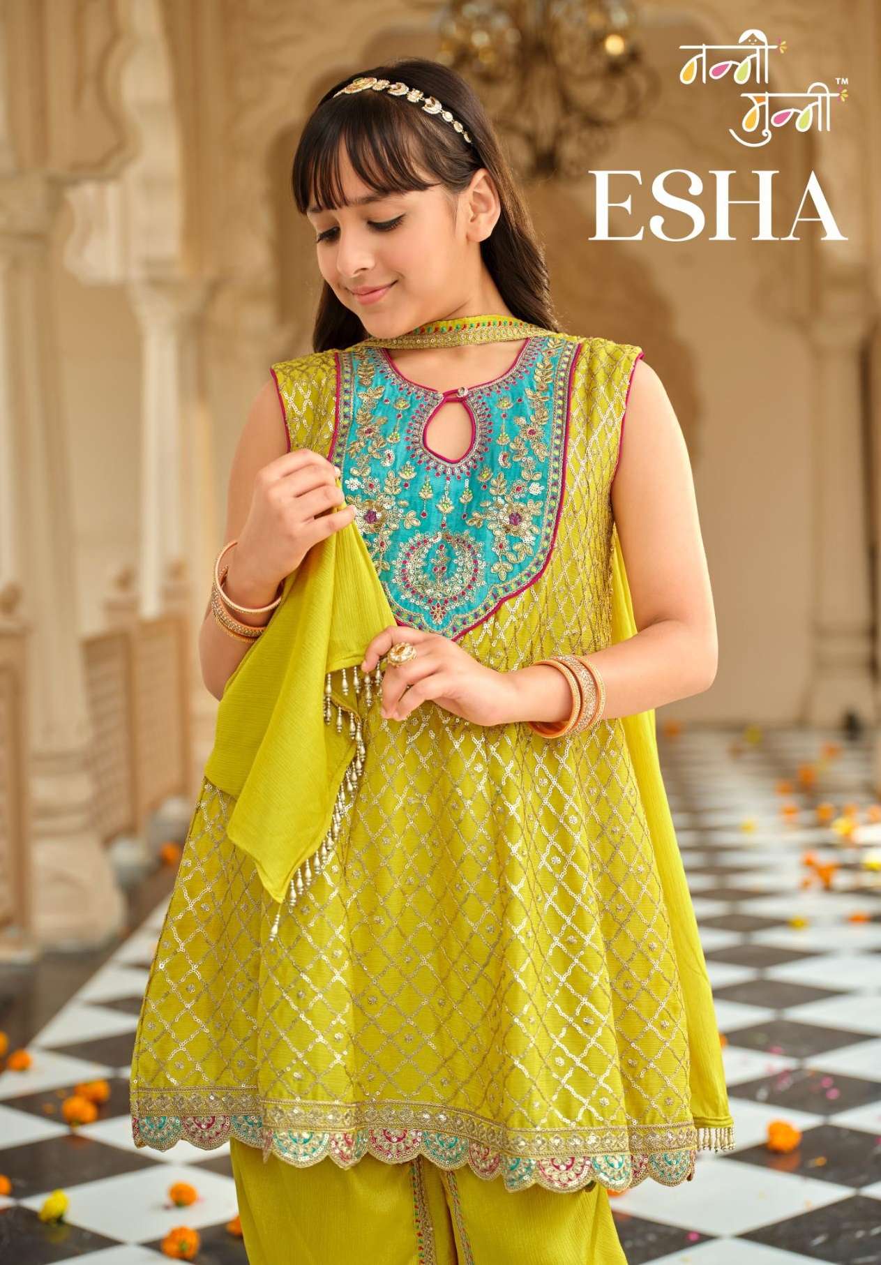 NANNI MUNNI ESHA HEAVY EMBROIDERY DESIGNER KIDS WEAR READY MADE SUIT