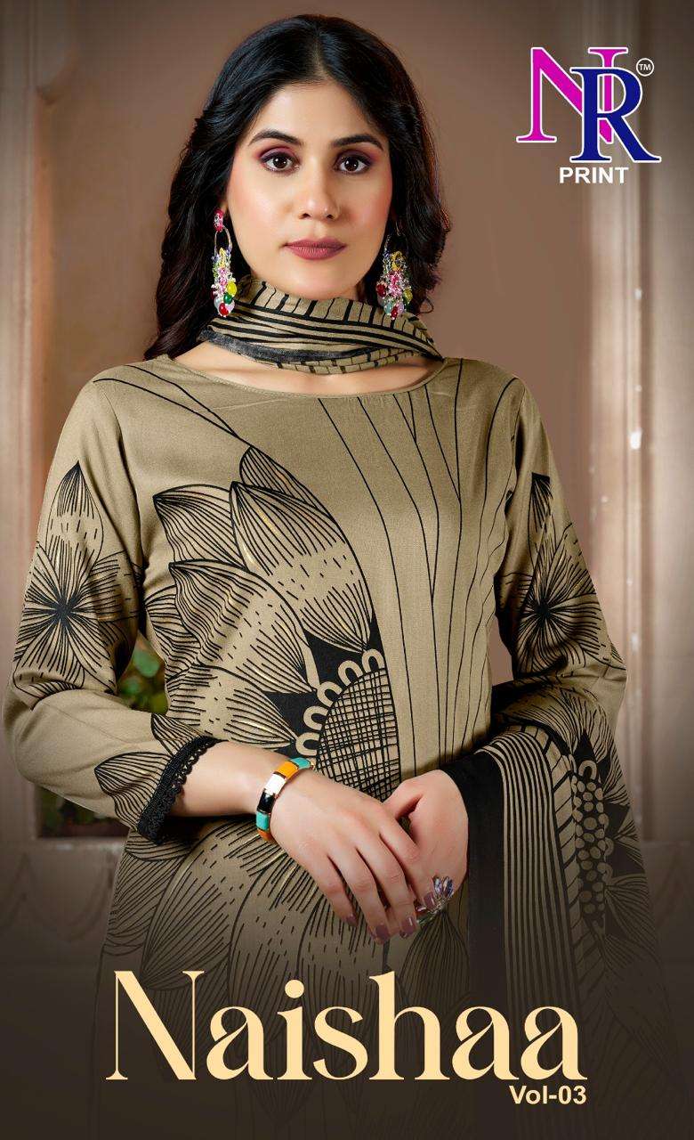 NR PRINT NAISHAA VOL 3 RAYON FOIL PRINT WITH FANCY LACE WORK SUIT