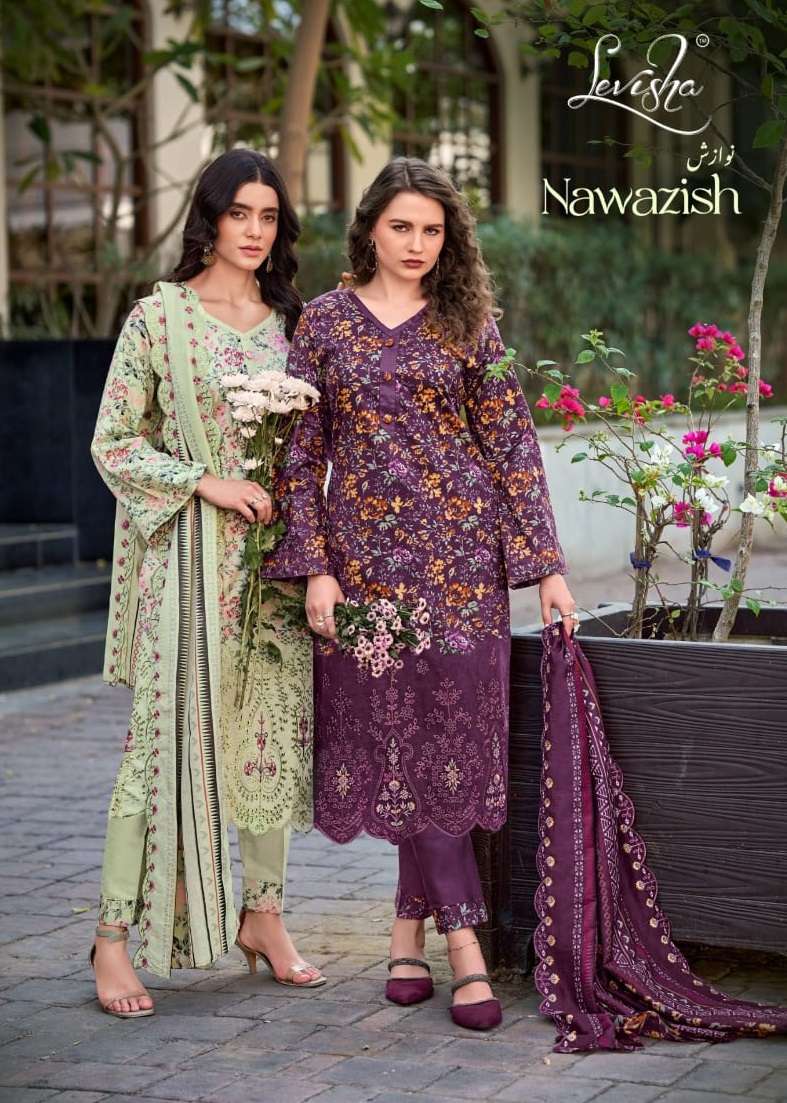 LEVISHA NAWAZISH LAWN COTTON DIGITAL PRINT WITH FANCY EMBROIDERY WORK SUIT