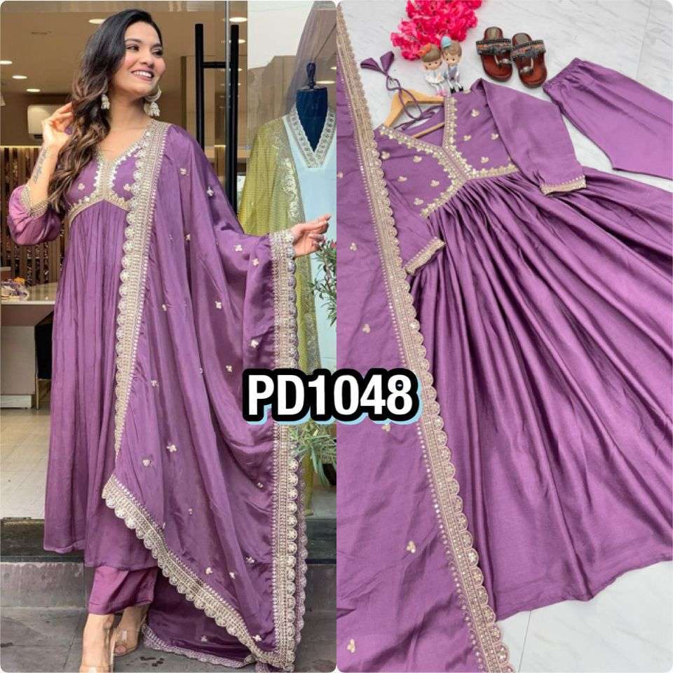 PD 1048 SILK DESIGNER PARTY WEAR LOOK ALIA CUT STYLE GOWN BOTTOM AND DUPATTA SET 