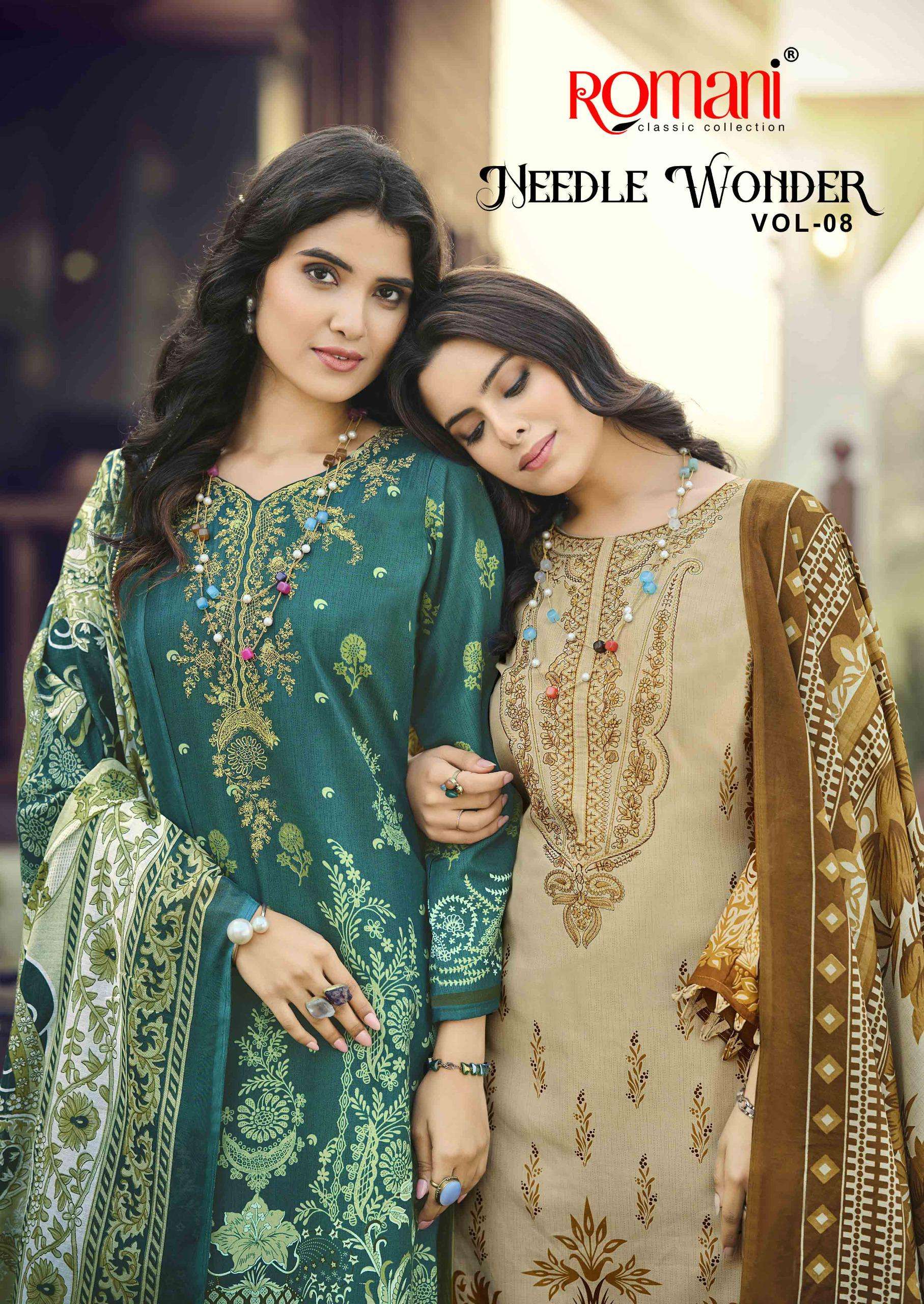 ROMANI NEEDLE WONDER VOL 8 COTTON DIGITAL STYLE PRINT WITH FANCY WORK SUIT