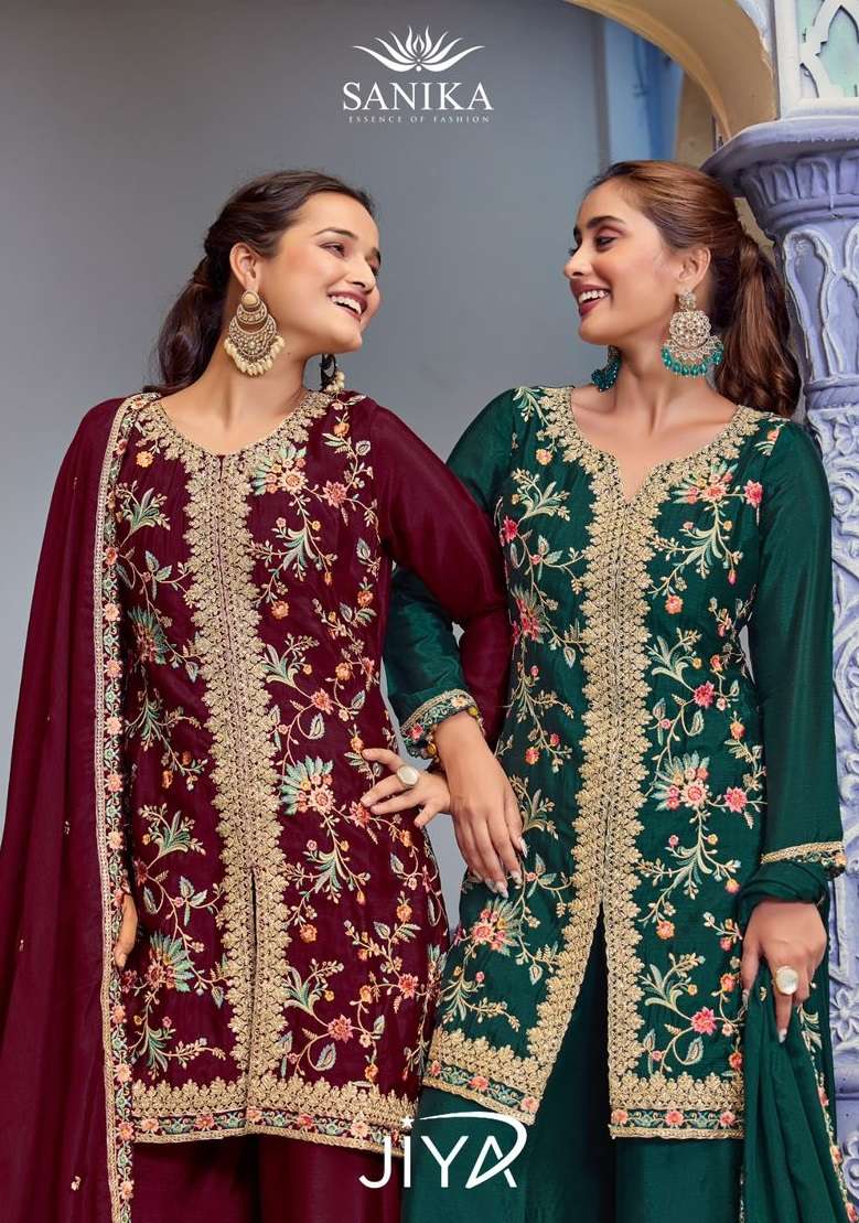 SANIKA FASHION JIYA SILK HEAVY EMBROIDERD DESIGNER WEDDING WEAR LADIES SUIT