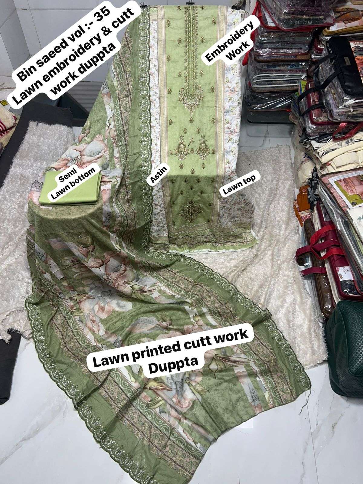 SAPPHIRE BIN SAEED VOL 35 LAWN COTTON EMBROIDERY WORK SALWAR KAMEEZ 