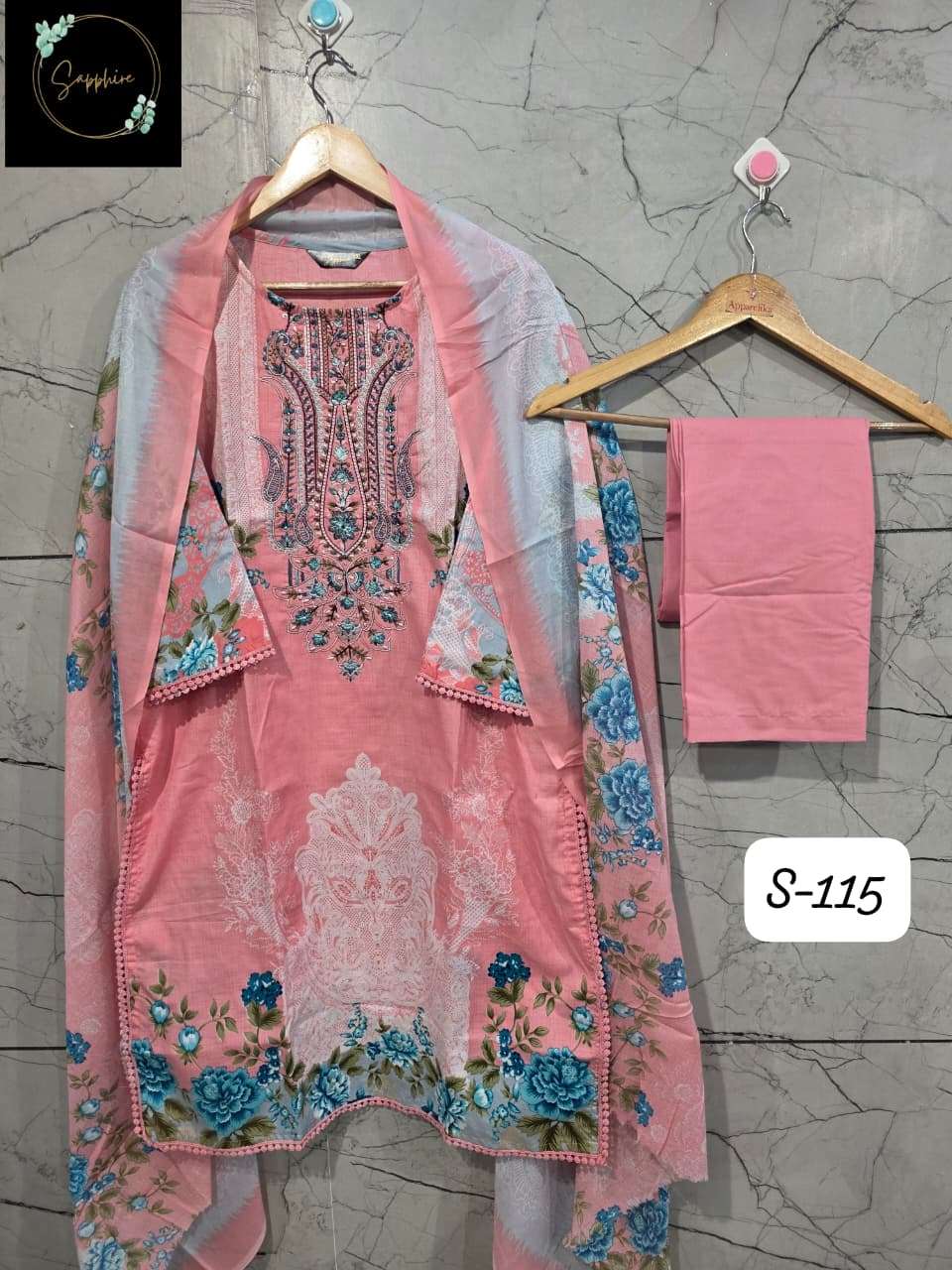 SAPPHIRE S 115 LAWN COTTON DIGITAL PRINT EMBROIDERY DESIGNER PAKISTANI SUIT