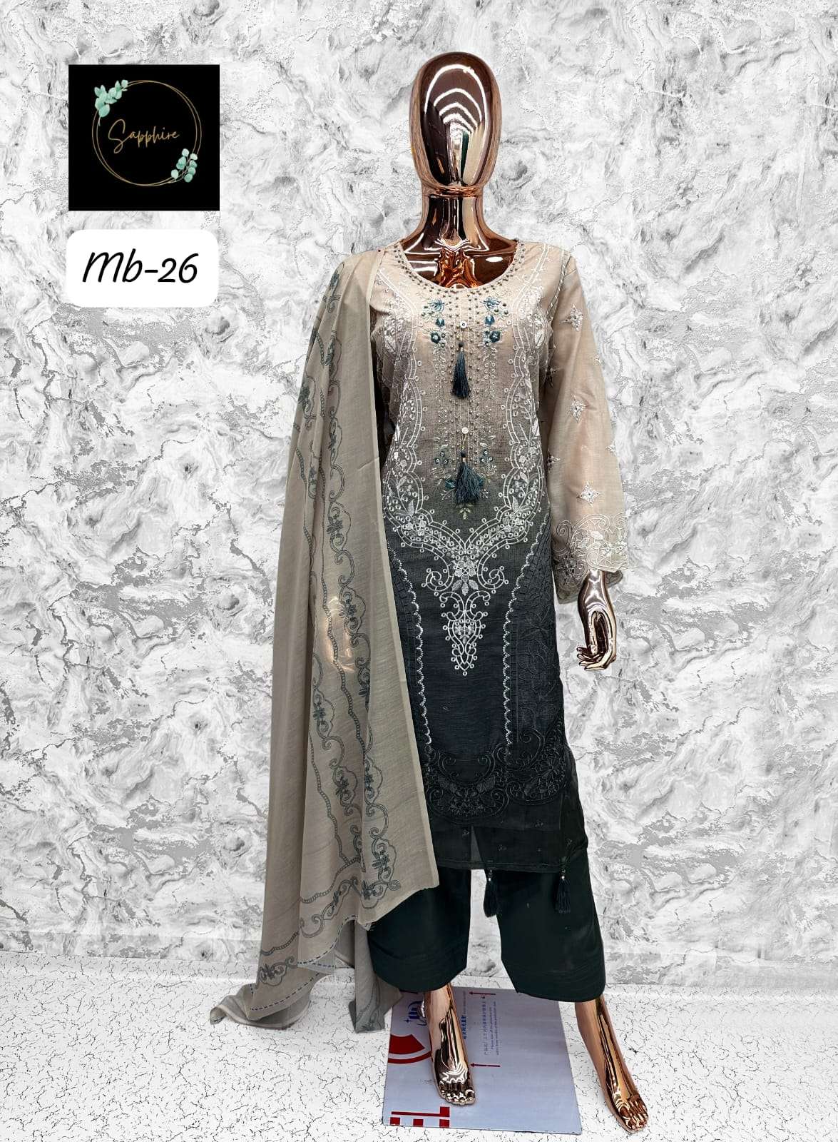 SAPPHIRE SAPPHIRE EMBROIDERED MARIAB 26 LAWN COTTON DESIGNER WORK SUIT